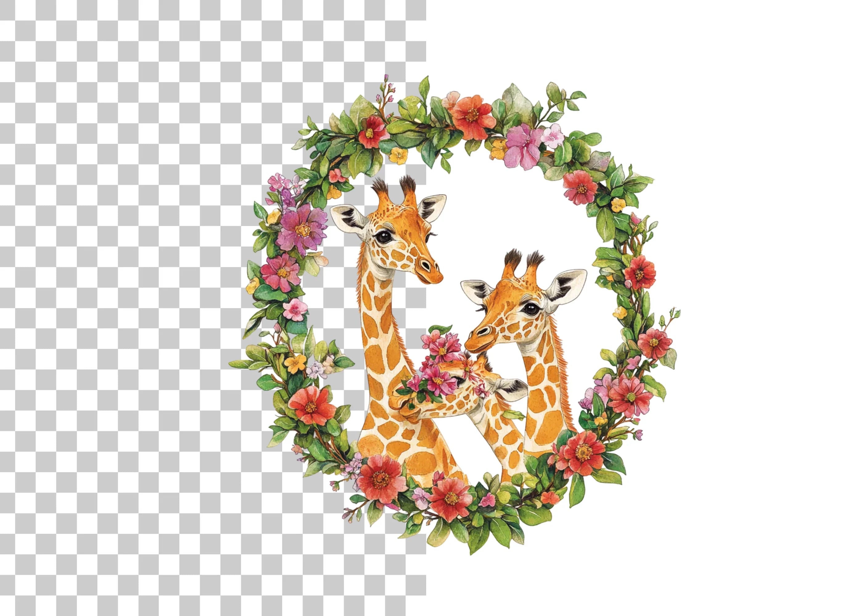 Floral Giraffe Wreath Clipart Bundle