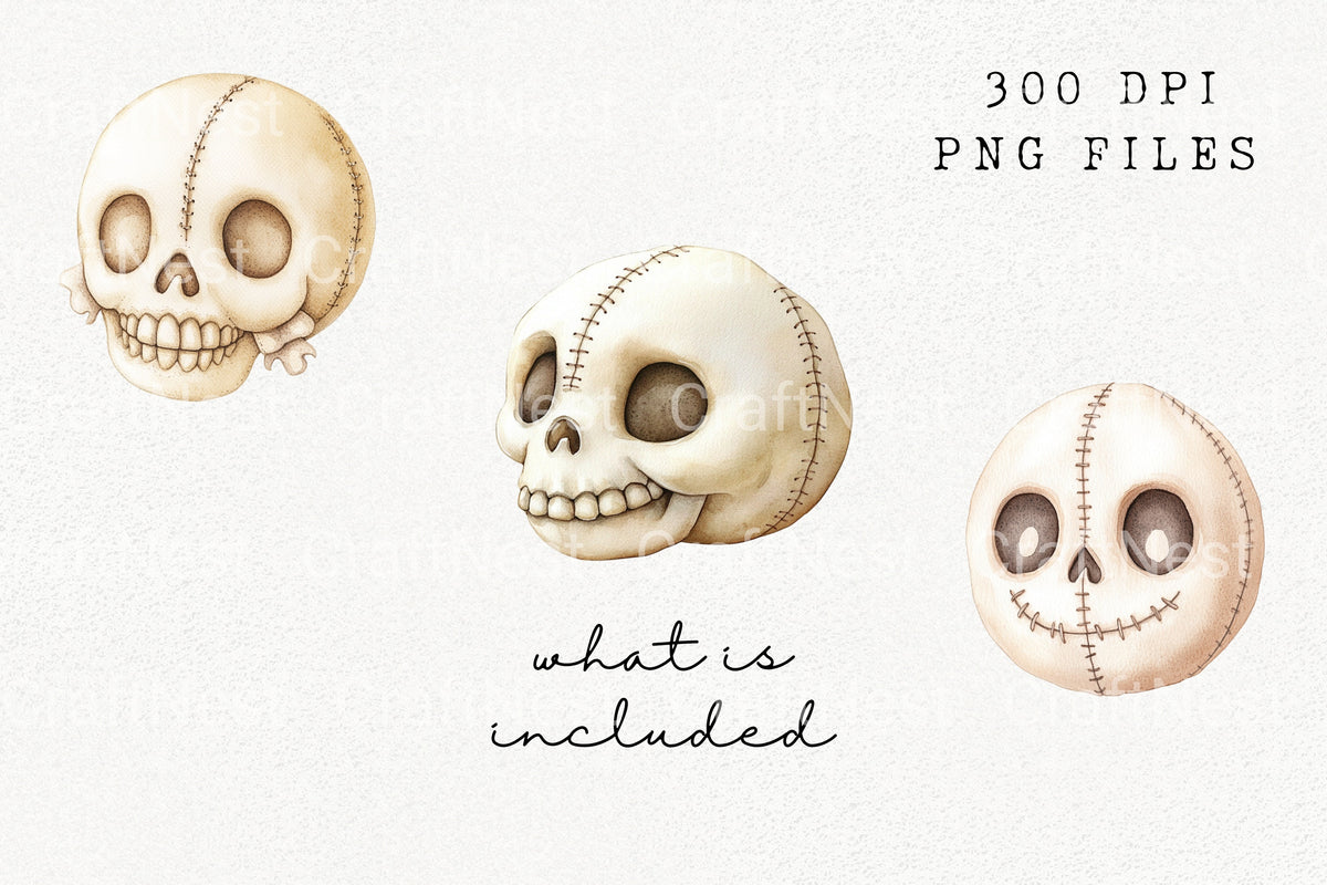 Halloween Stitched Skull Creations Clipart Bundle