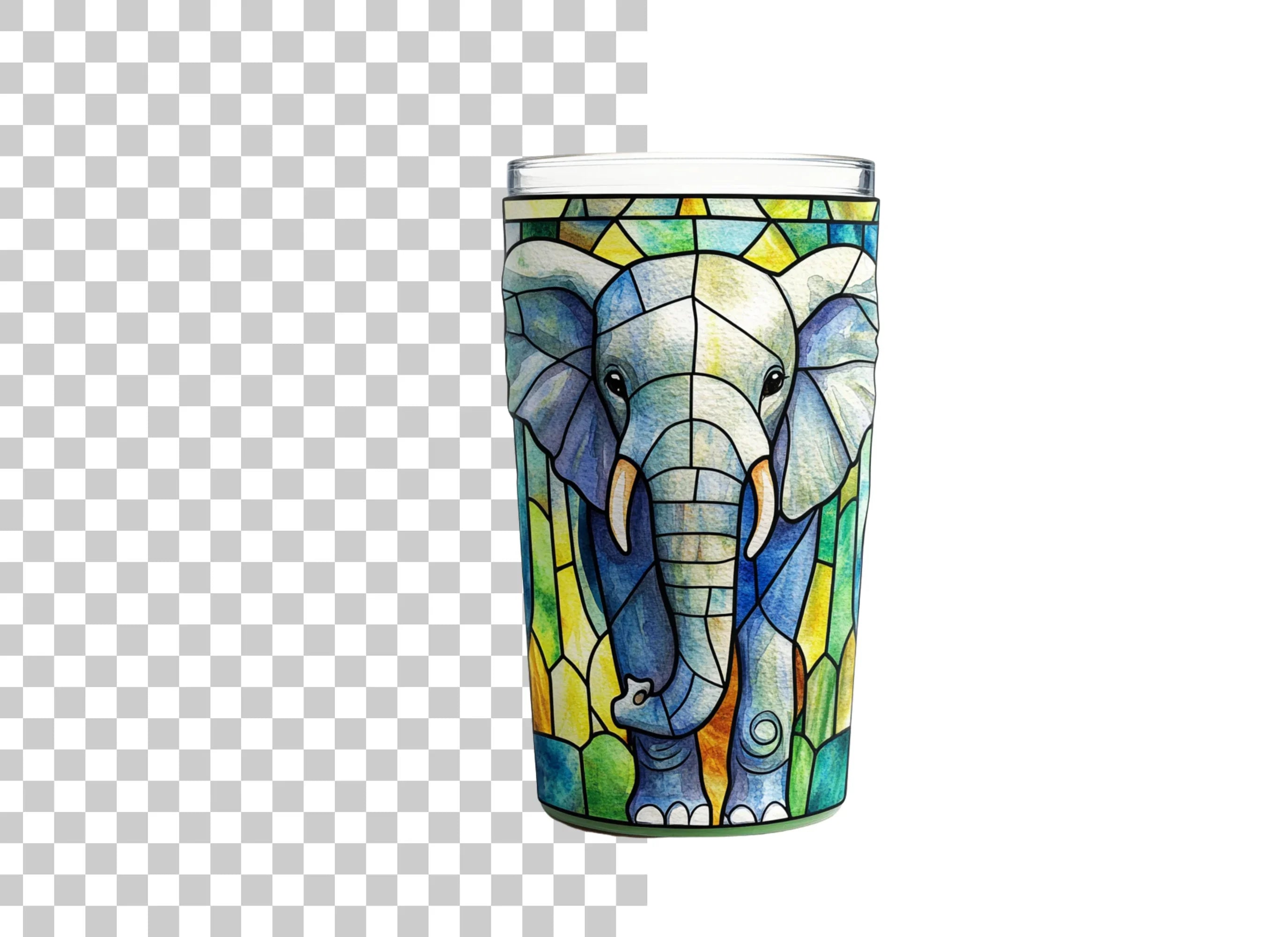 Stained Glass Elephant Tumbler Clipart Bundle