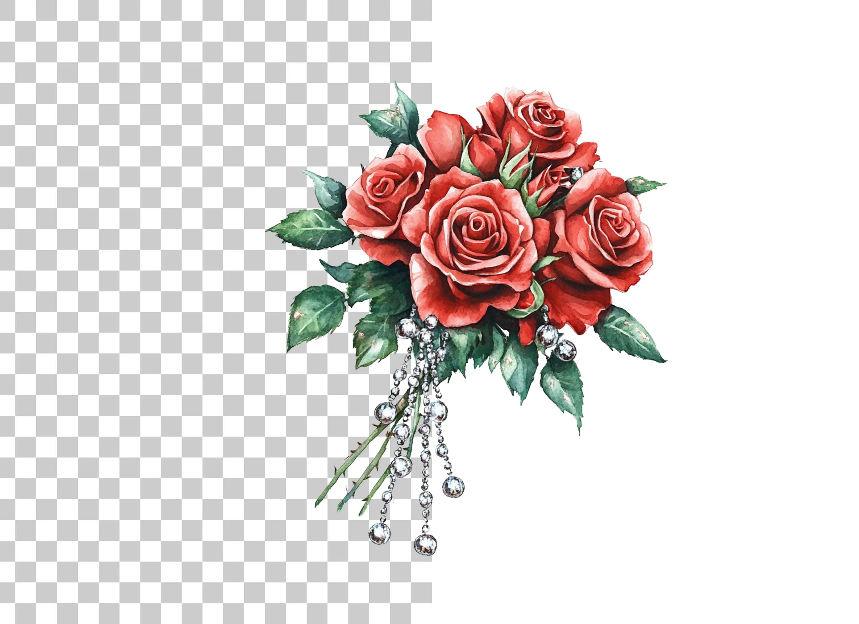 Red Rose Bouquets with Diamond Accents Clipart Bundle