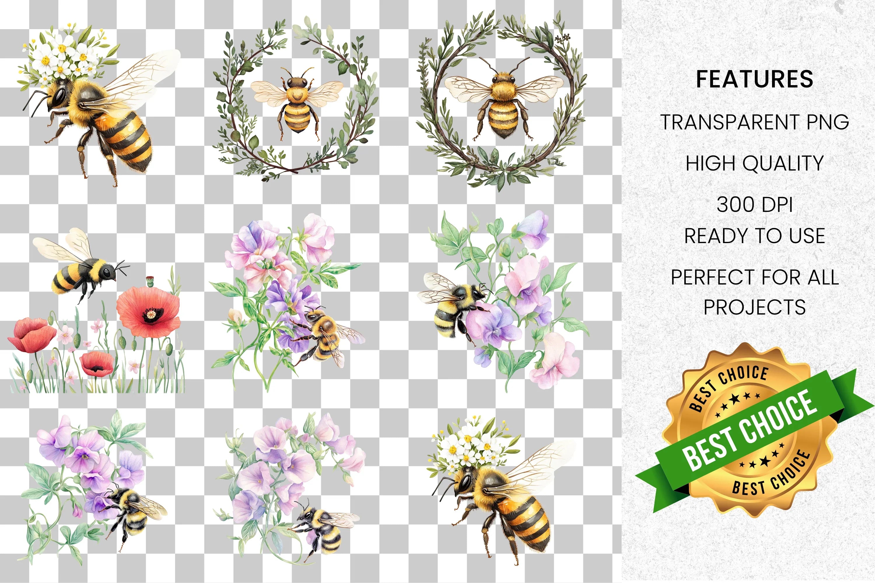 Sweet Honey Bee and Blossom Clipart Bundle