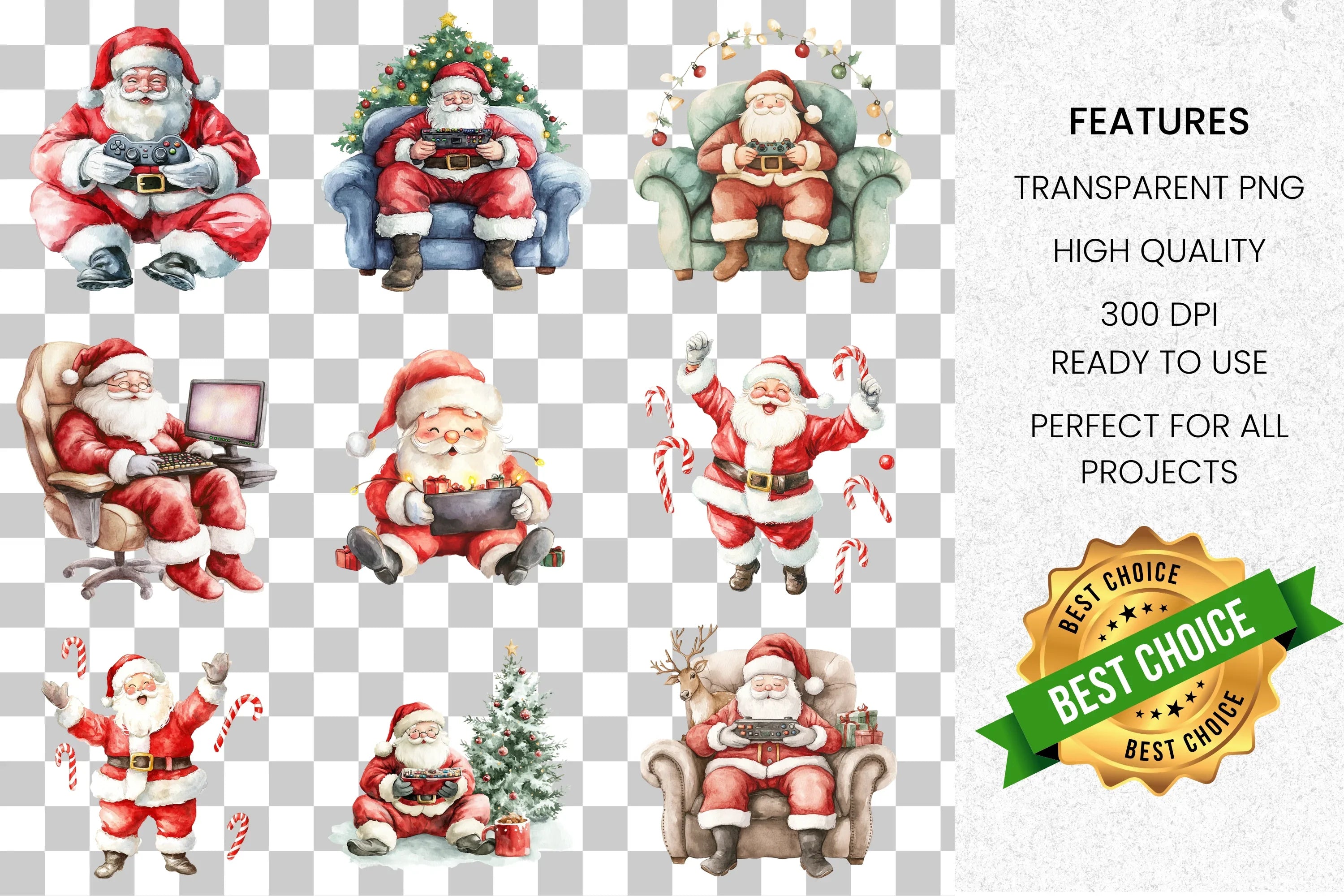 Santa Claus Gaming Clipart Bundle
