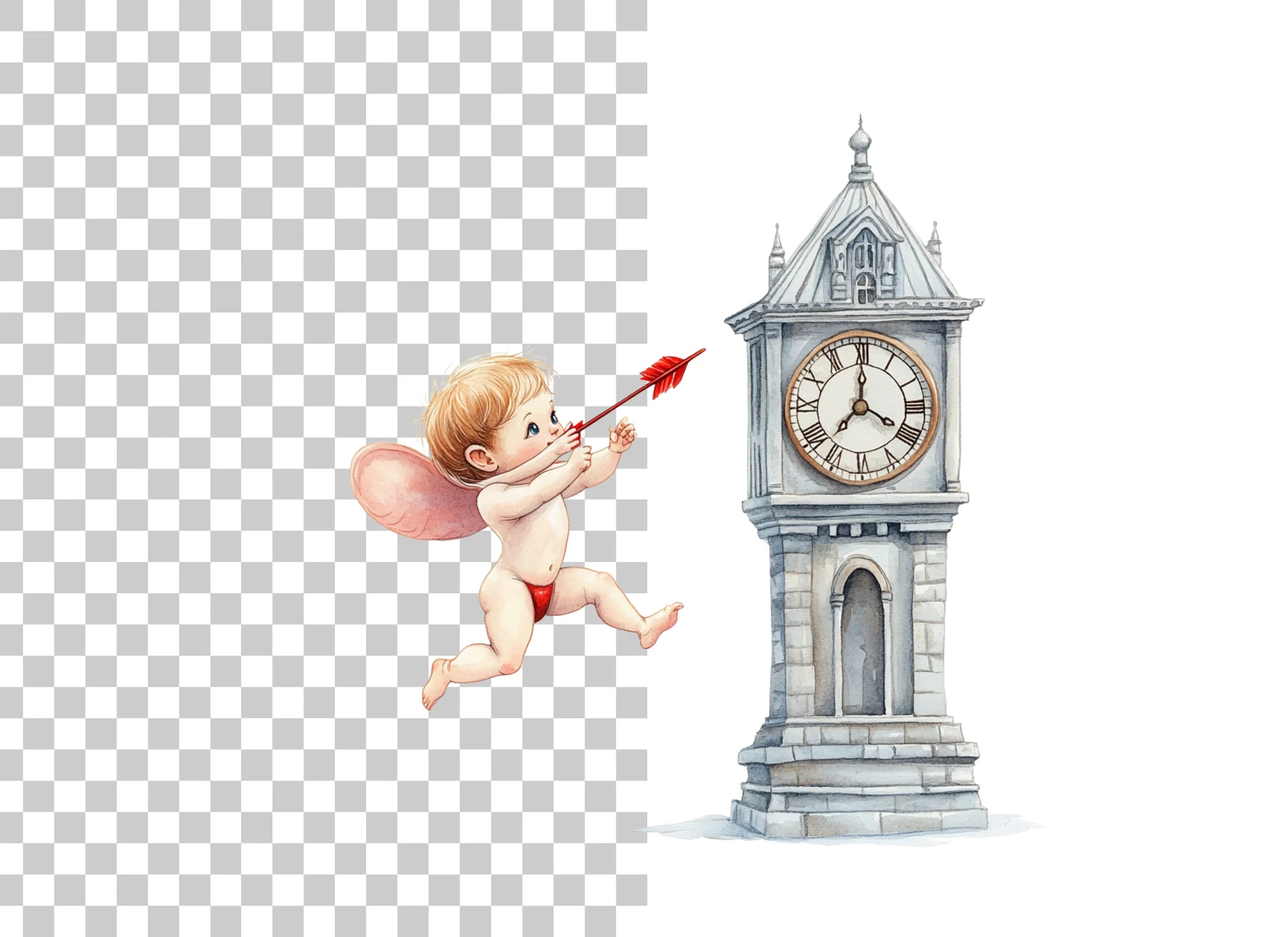 Cupid and Clock Tower Clipart Bundle