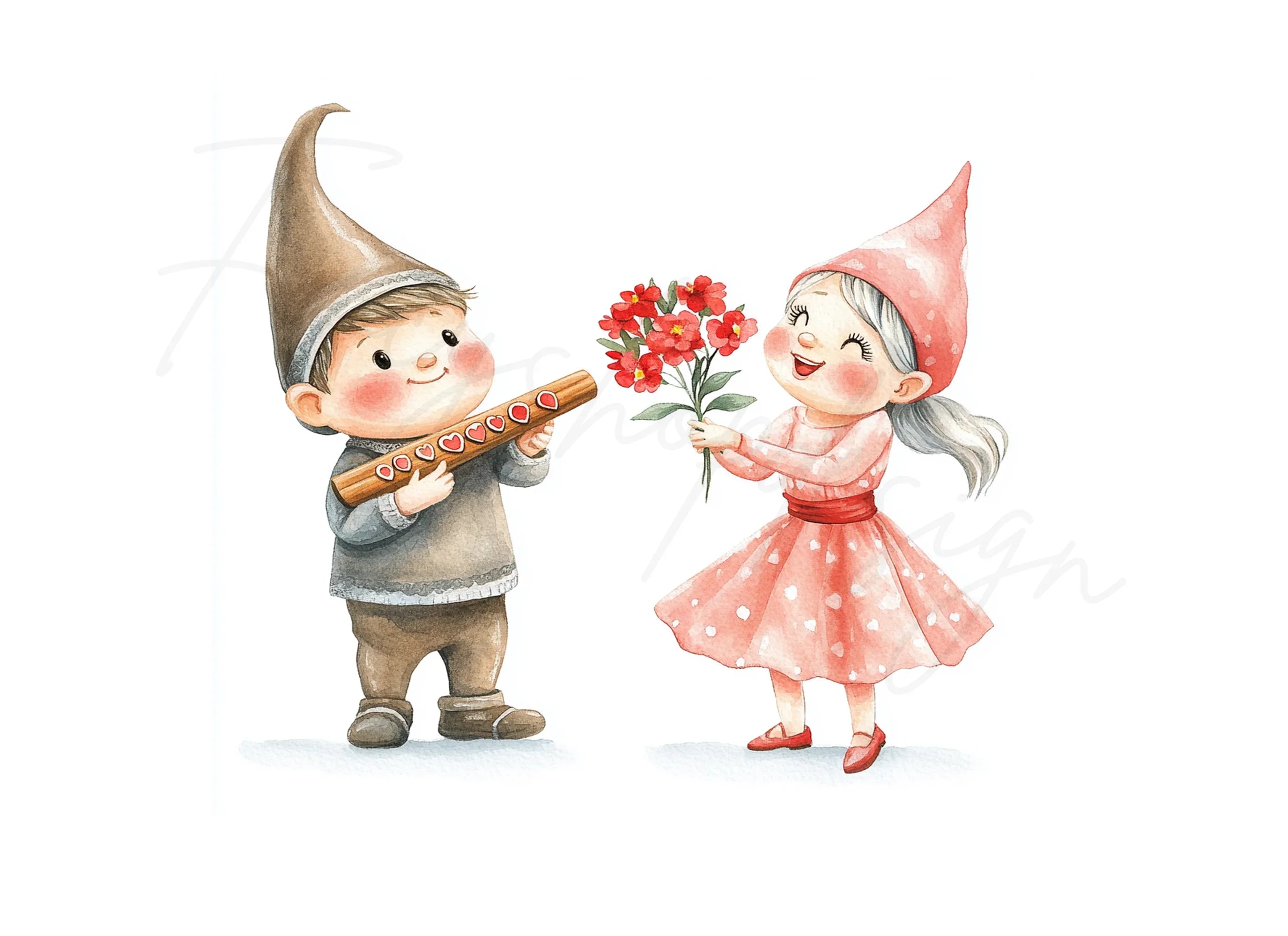 Gnome and Girl with Flowers Clipart Bundle