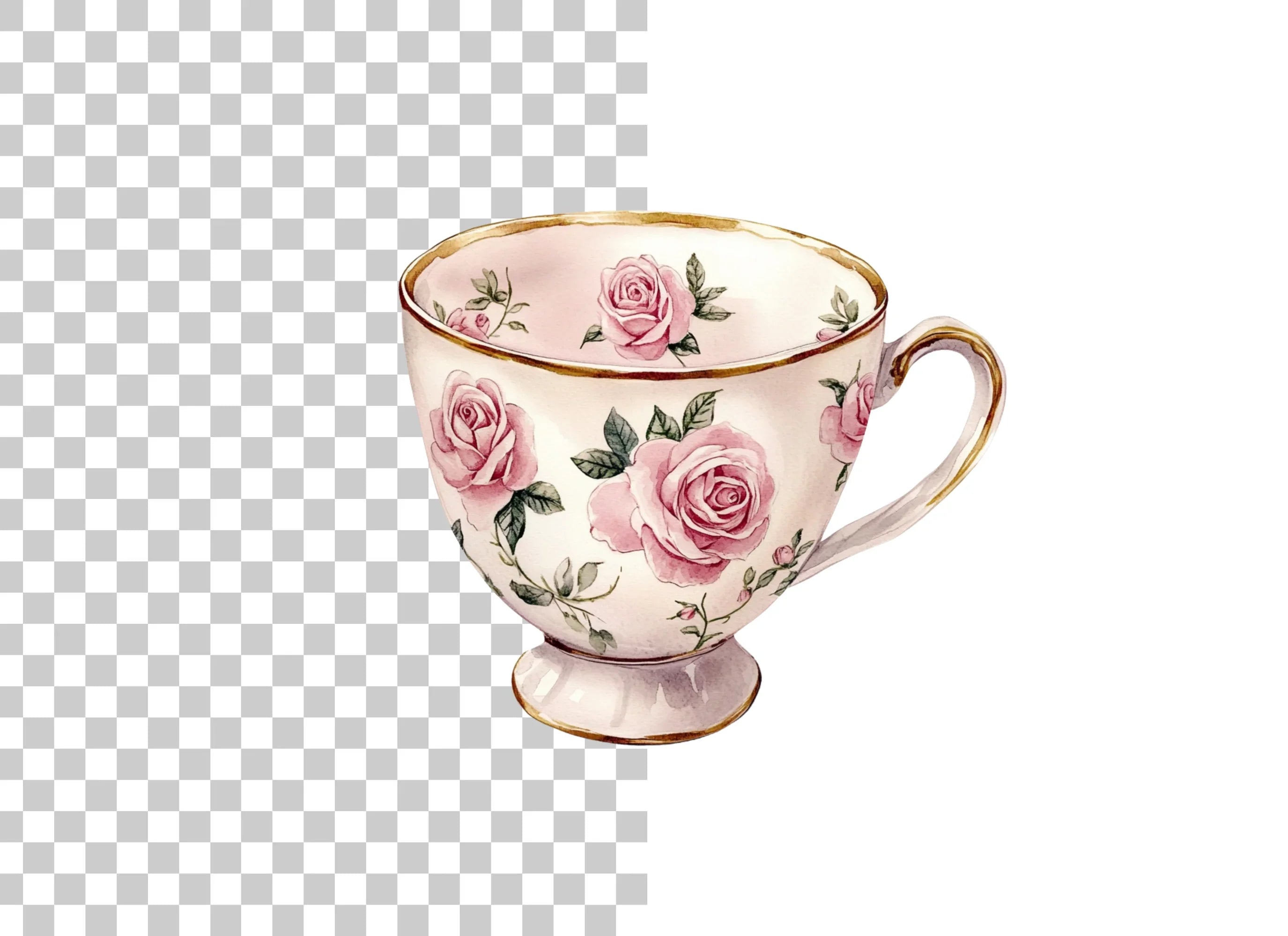 Pink Rose Teacup Clipart Bundle