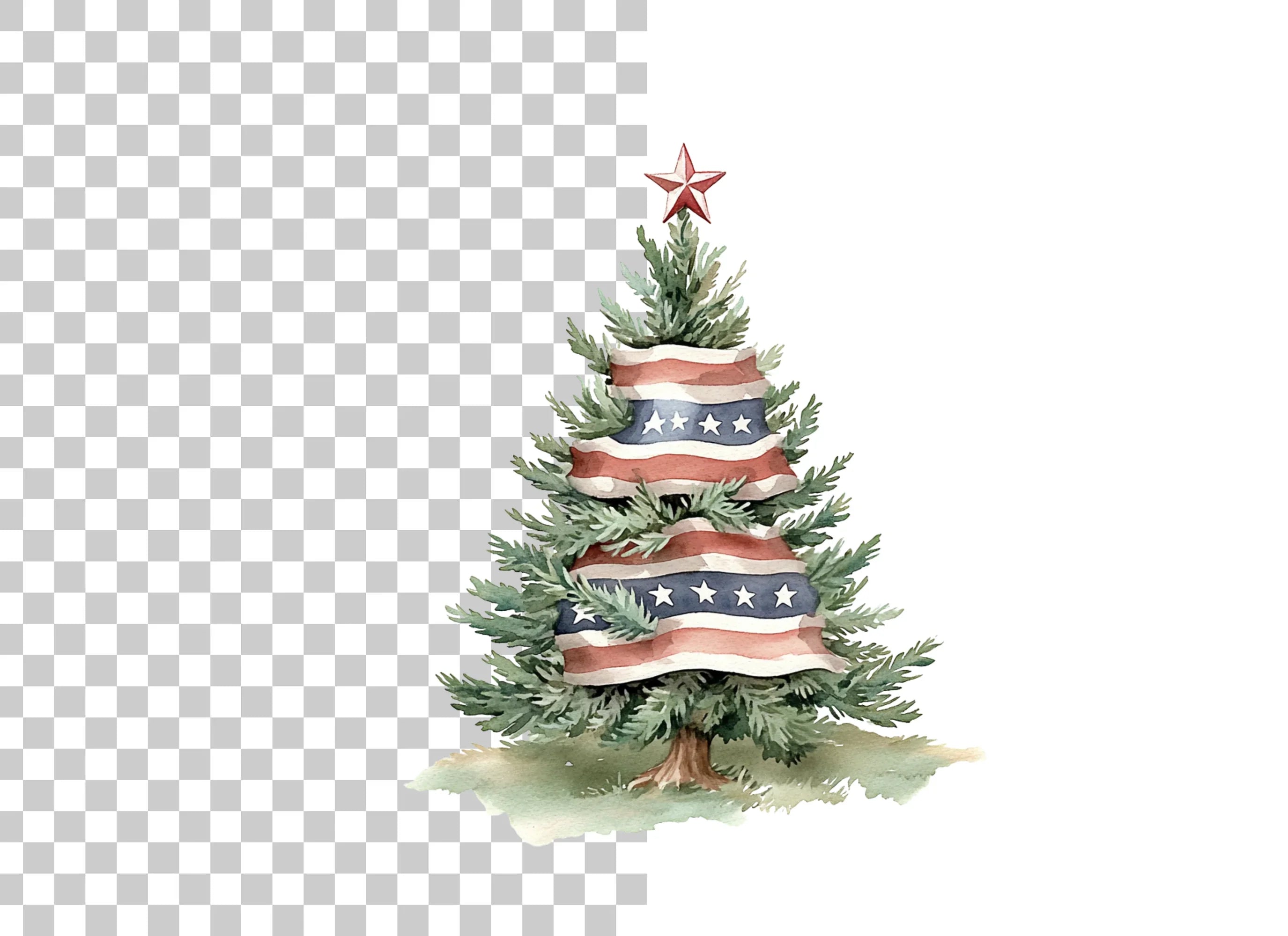 American Flag Christmas Tree Clipart Bundle