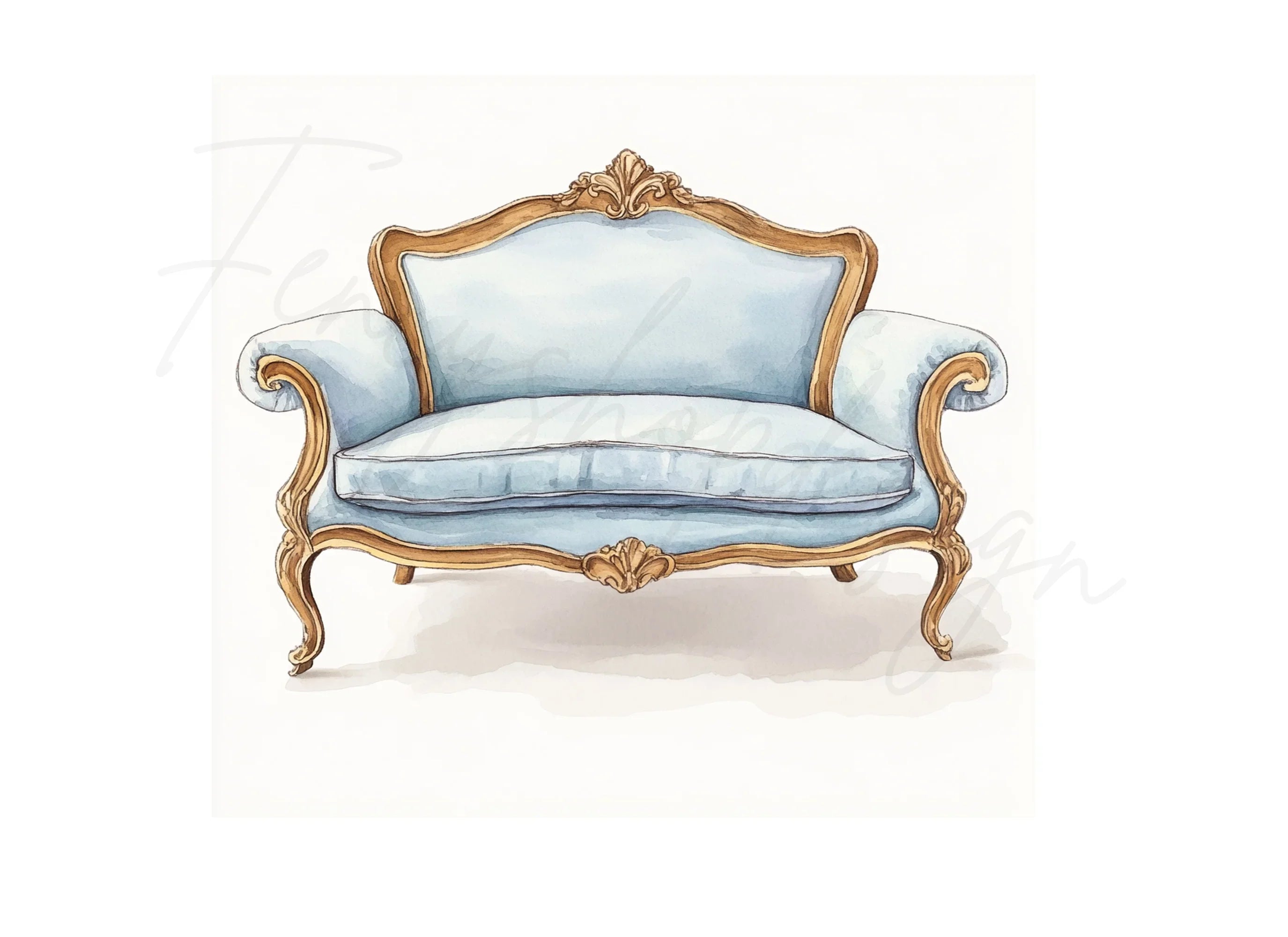 Chic Blue French Armchair Clipart Bundle