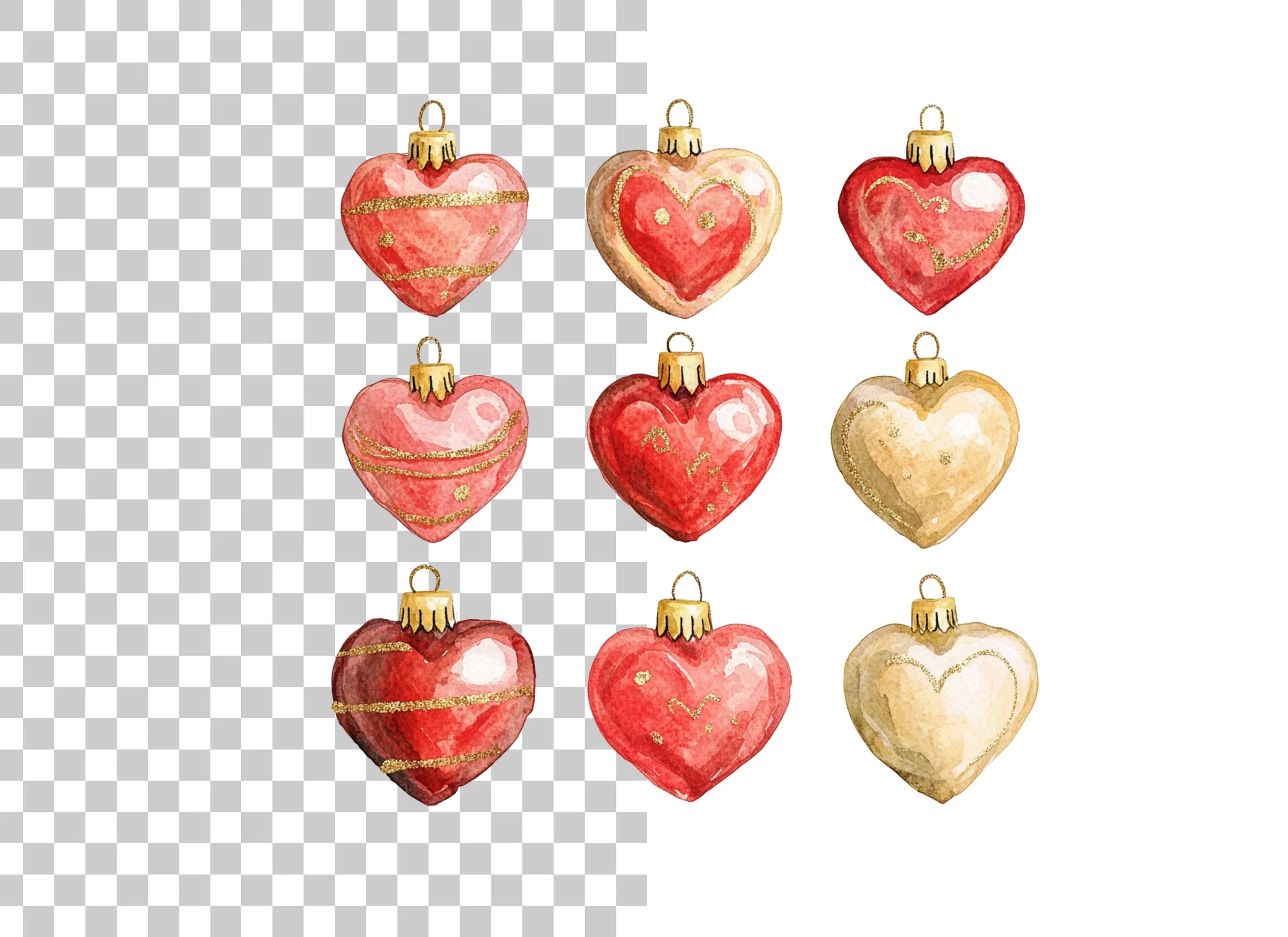 Heart Christmas Ornaments Clipart Bundle