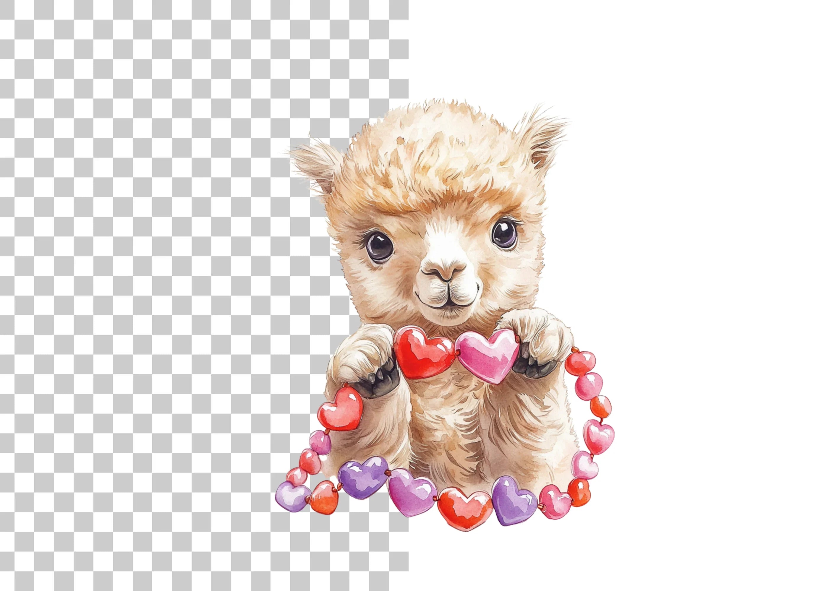 Baby Alpaca Heart Garland Clipart Bundle