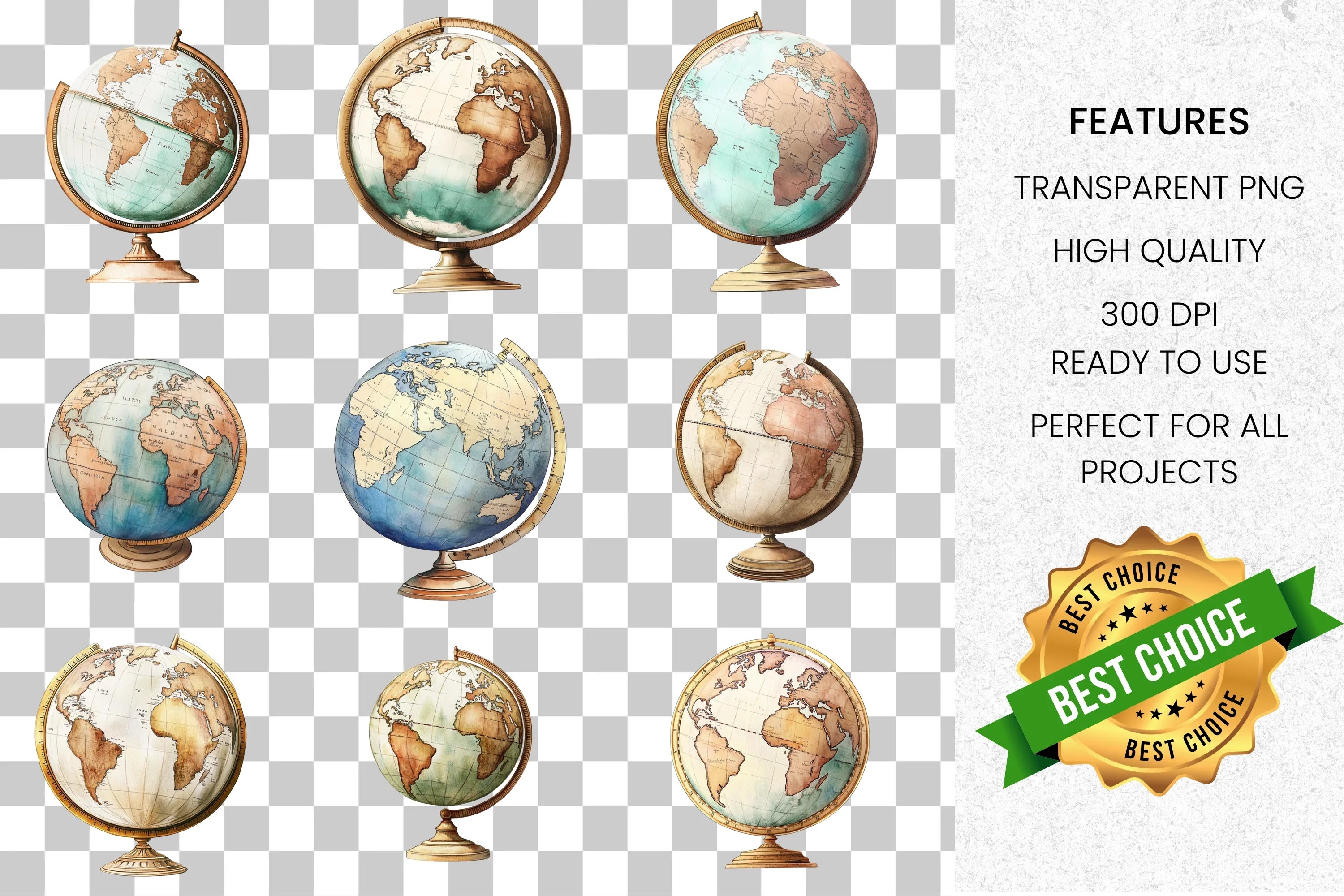 Vintage Globe Clipart Bundle