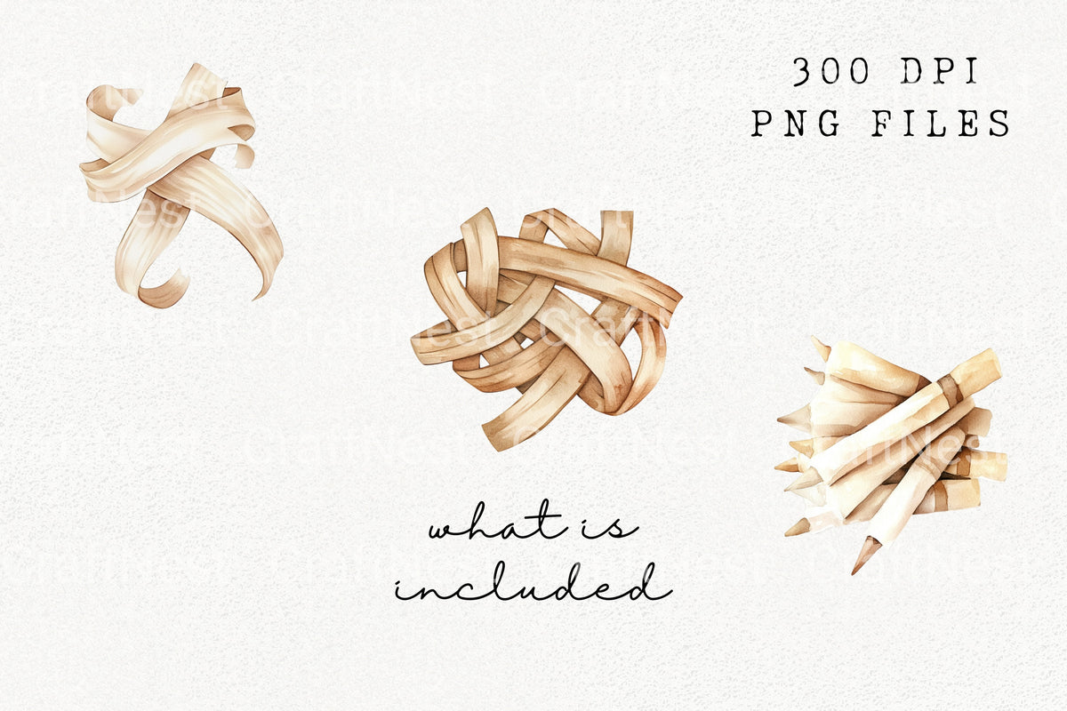 Woven Wood Pencil Shavings Clipart Bundle