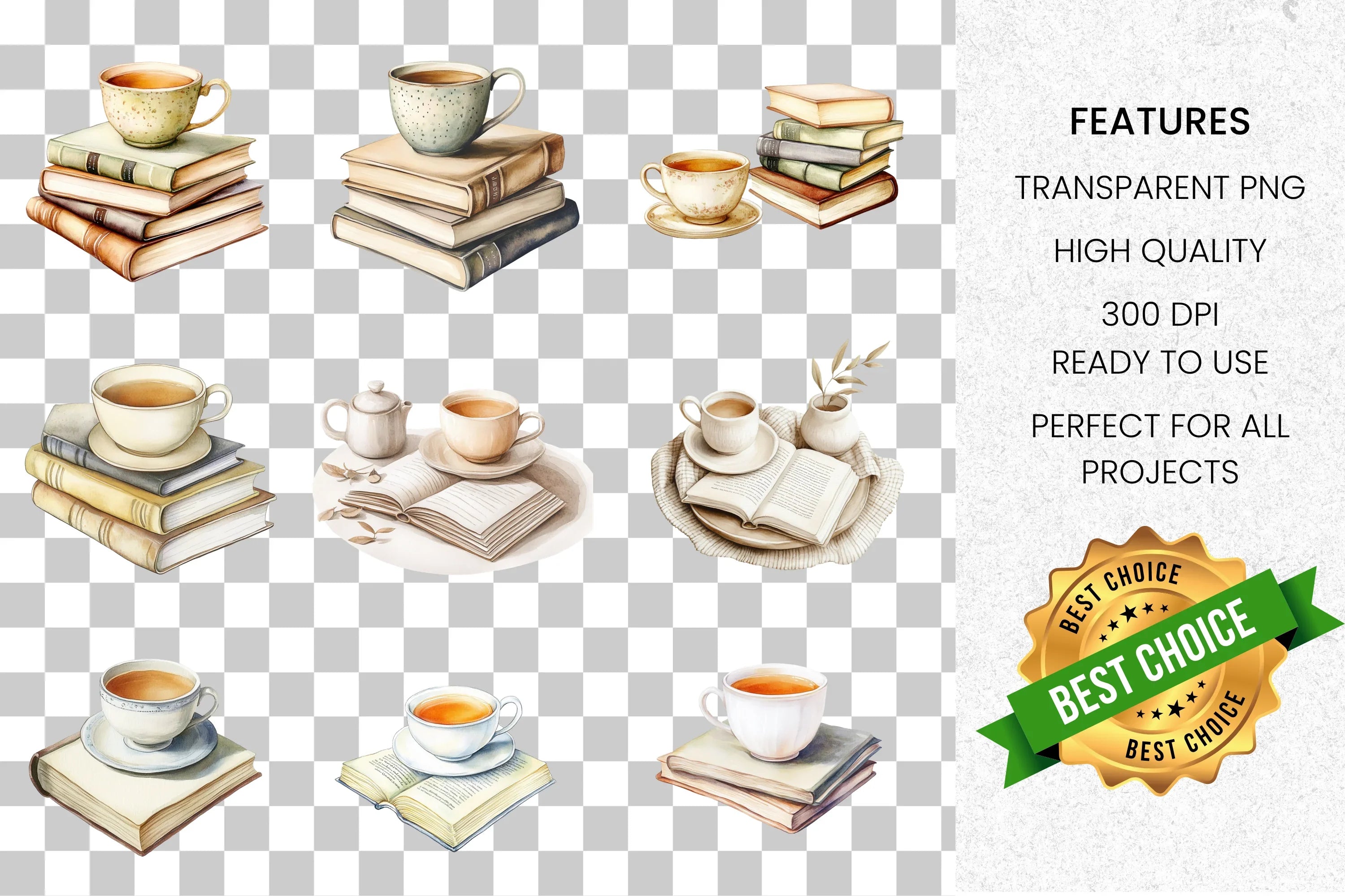 Cozy Tea Books Clipart Bundle