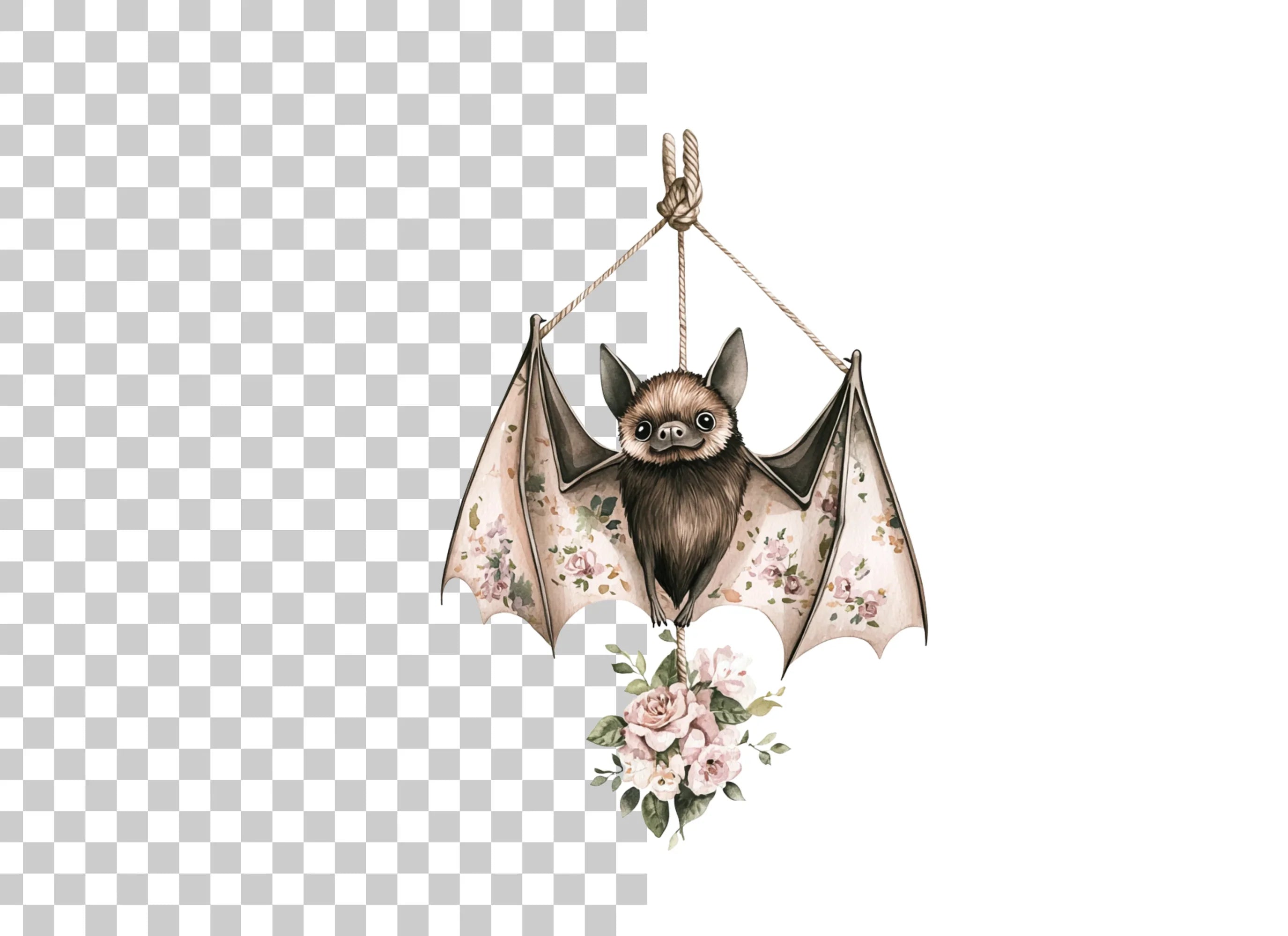 Hanging Bat Floral Clipart Bundle