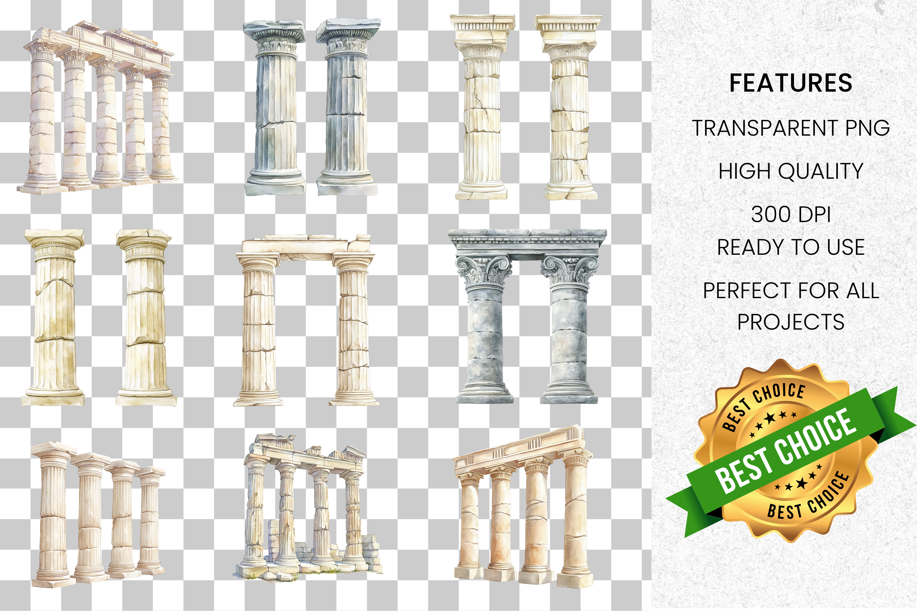 Ancient Greek Roman Column Clipart Bundle