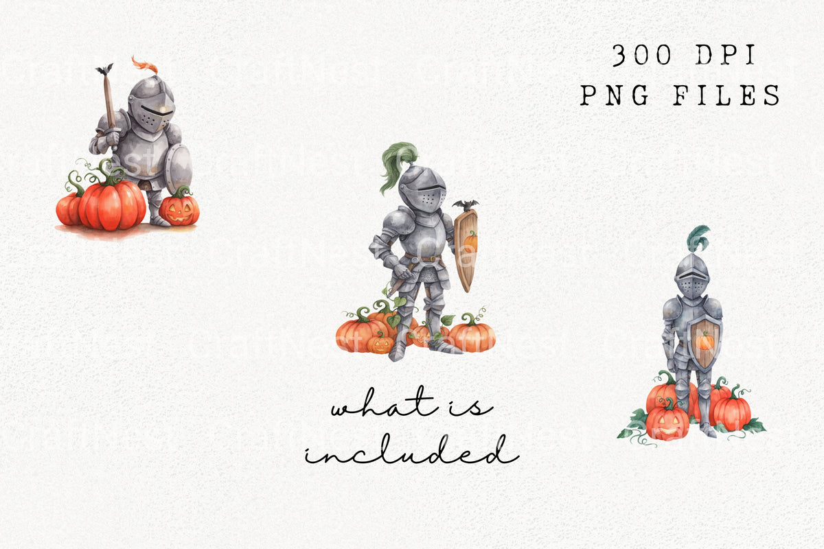 Halloween Knight With Pumpkins Clipart Bundle