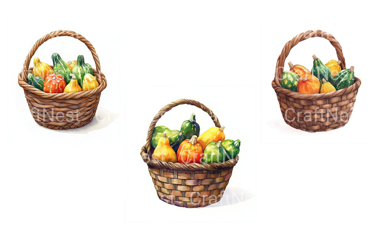 Basket Of Gourds Clipart Bundle