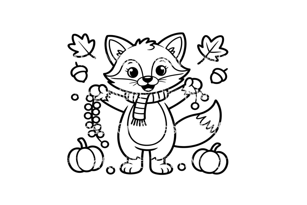 Cute Fox Autumn Garland Coloring Books