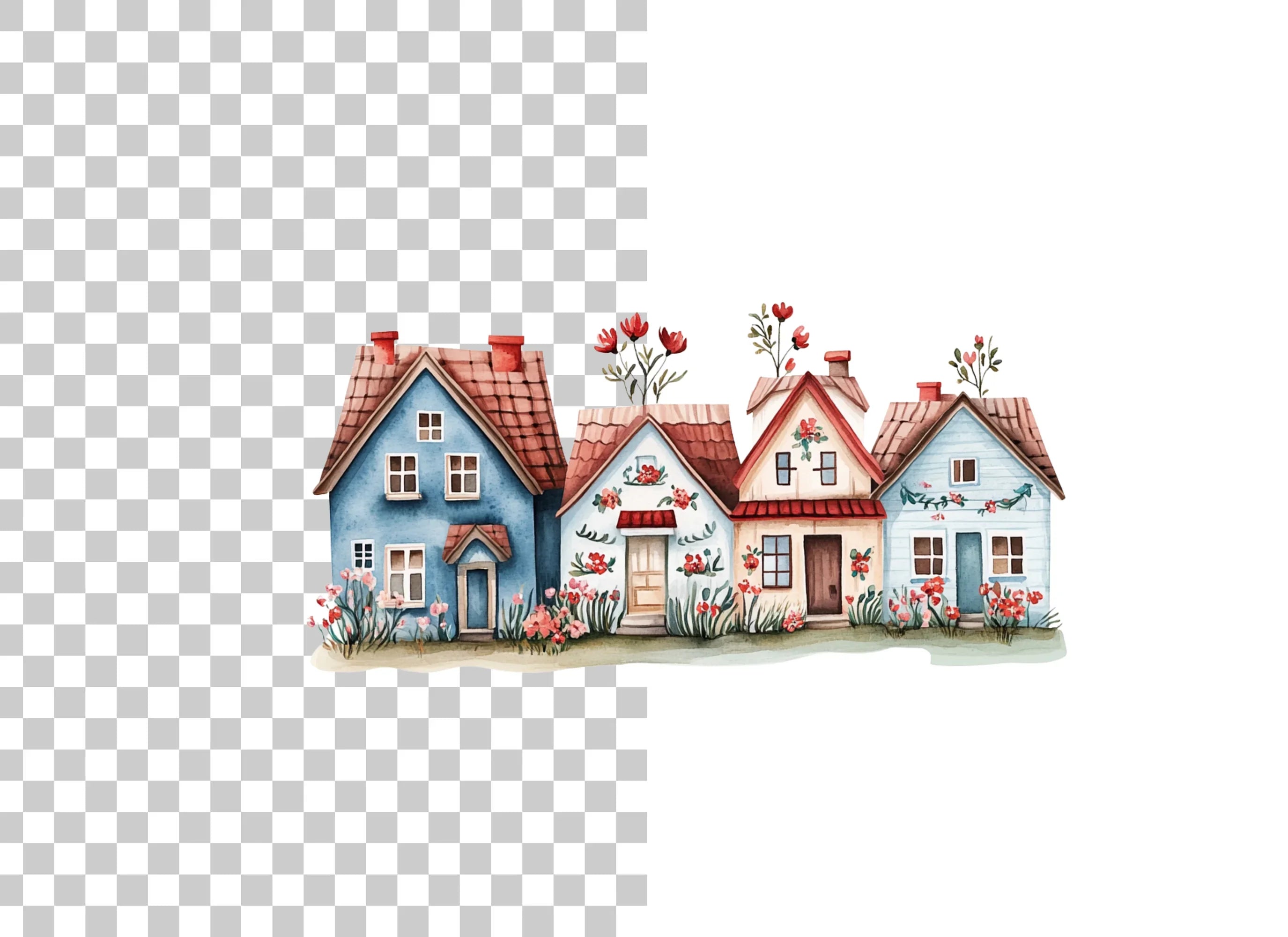 Cozy Village Houses Clipart Bundle
