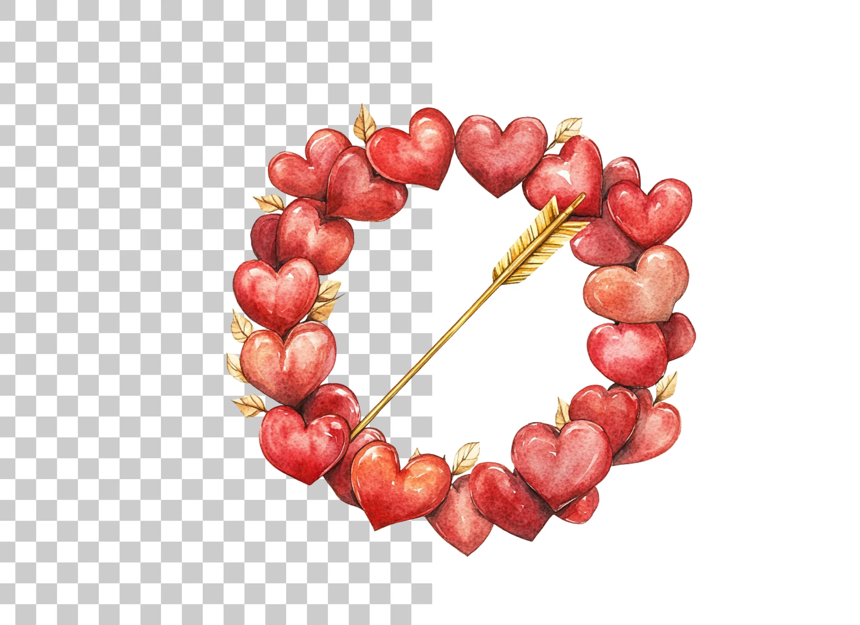 Heart Wreaths with Cupid Arrow Clipart Bundle