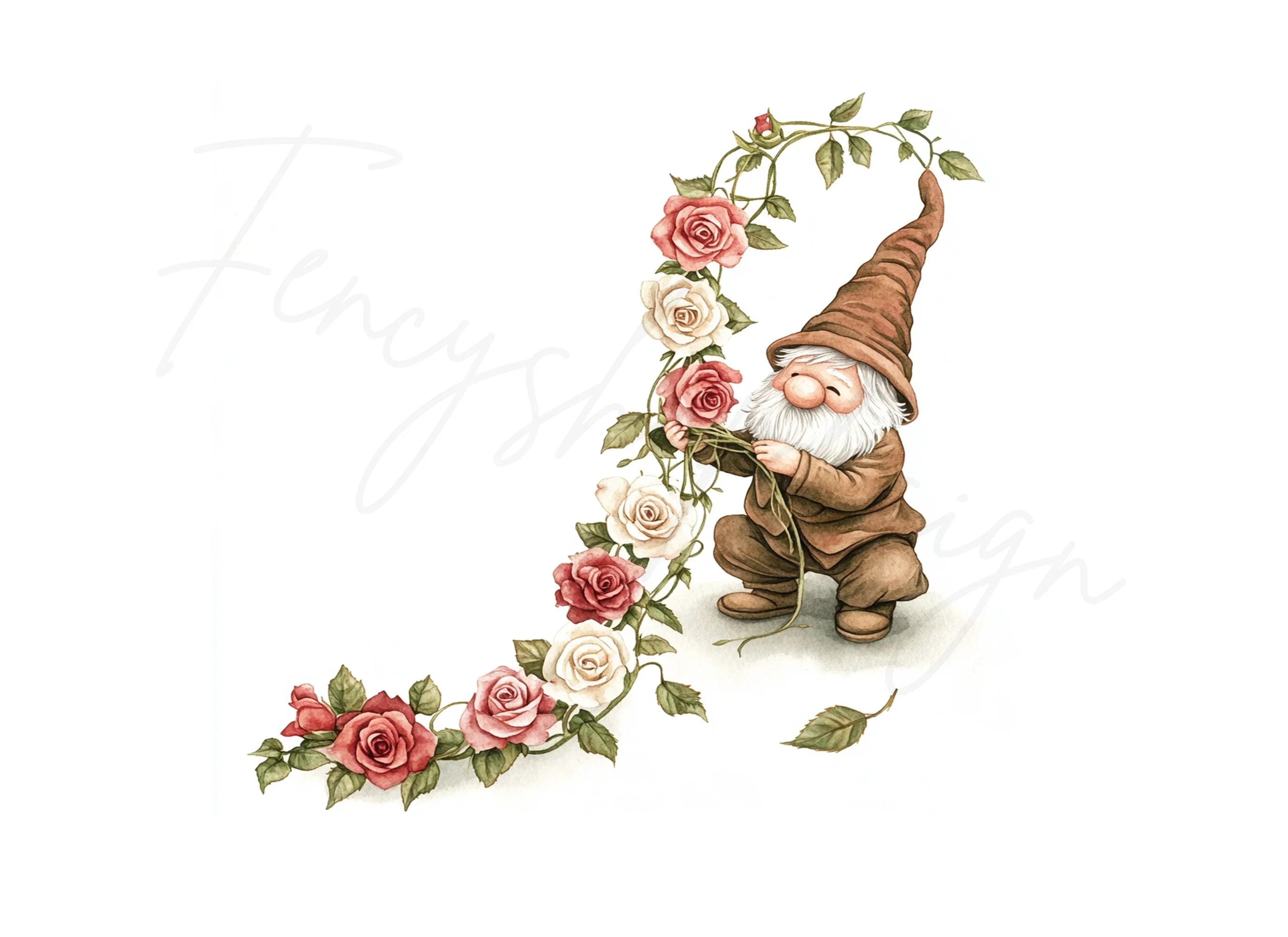 Gnome with Rose Vine Clipart Bundle