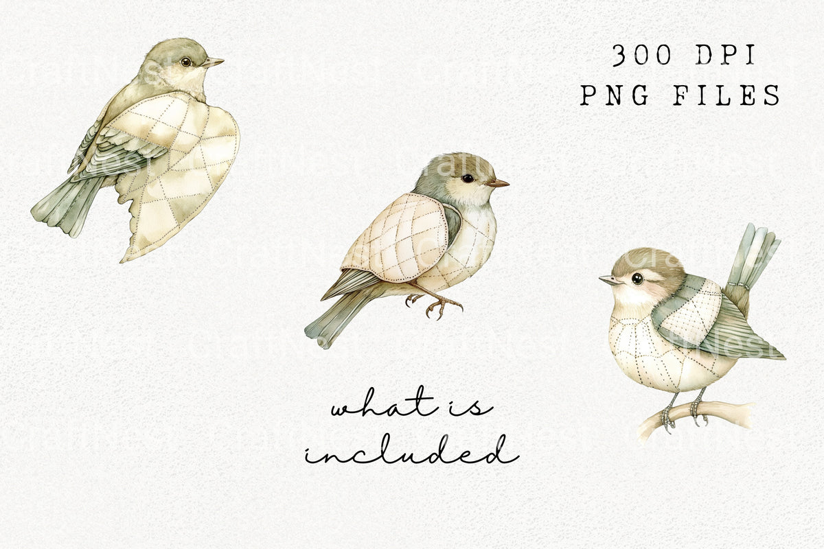 Quilted Green Bird Decorative Clipart Bundle