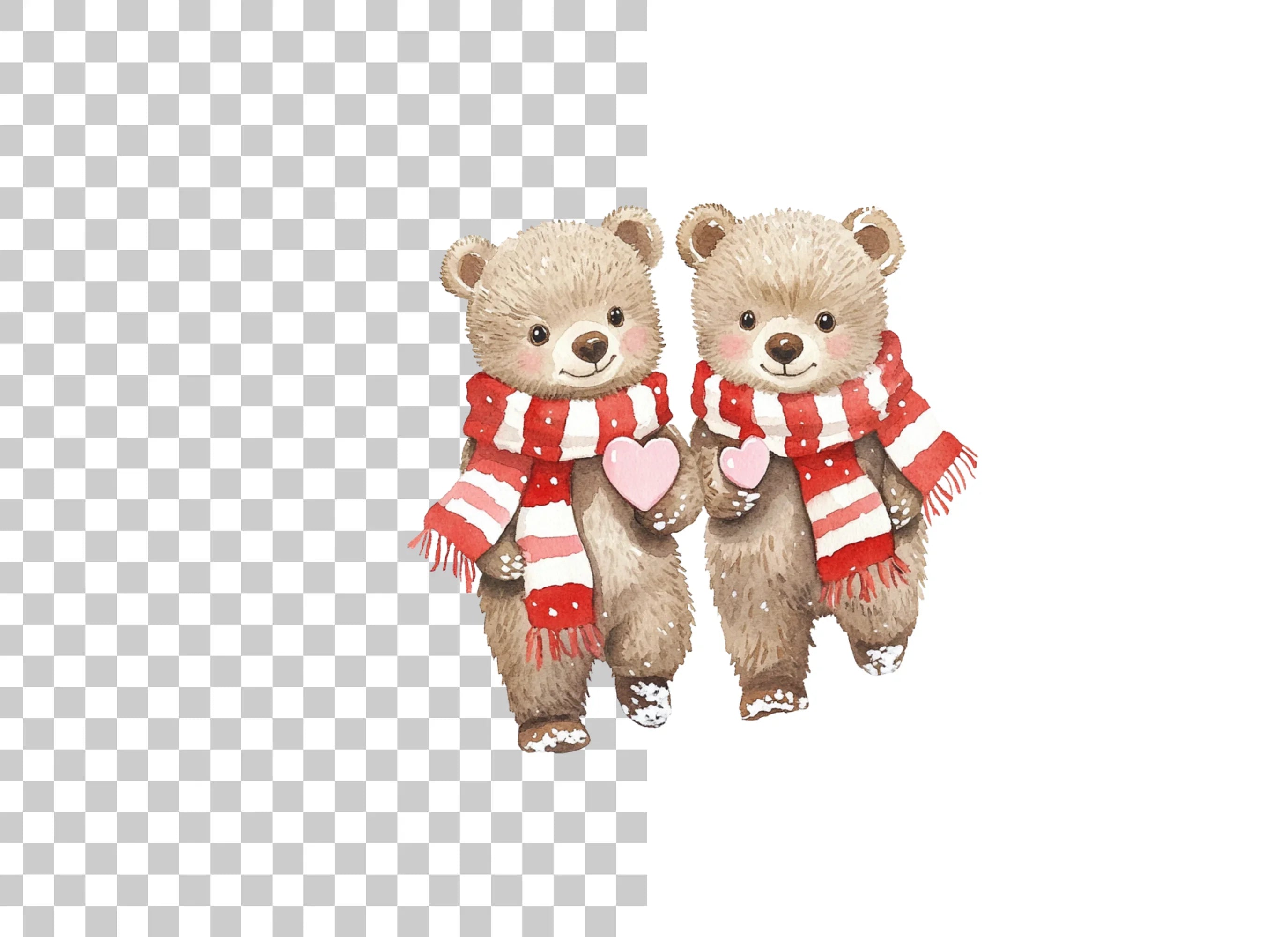 Sweet Bear Couple with Scarves and Hearts Clipart Bundle