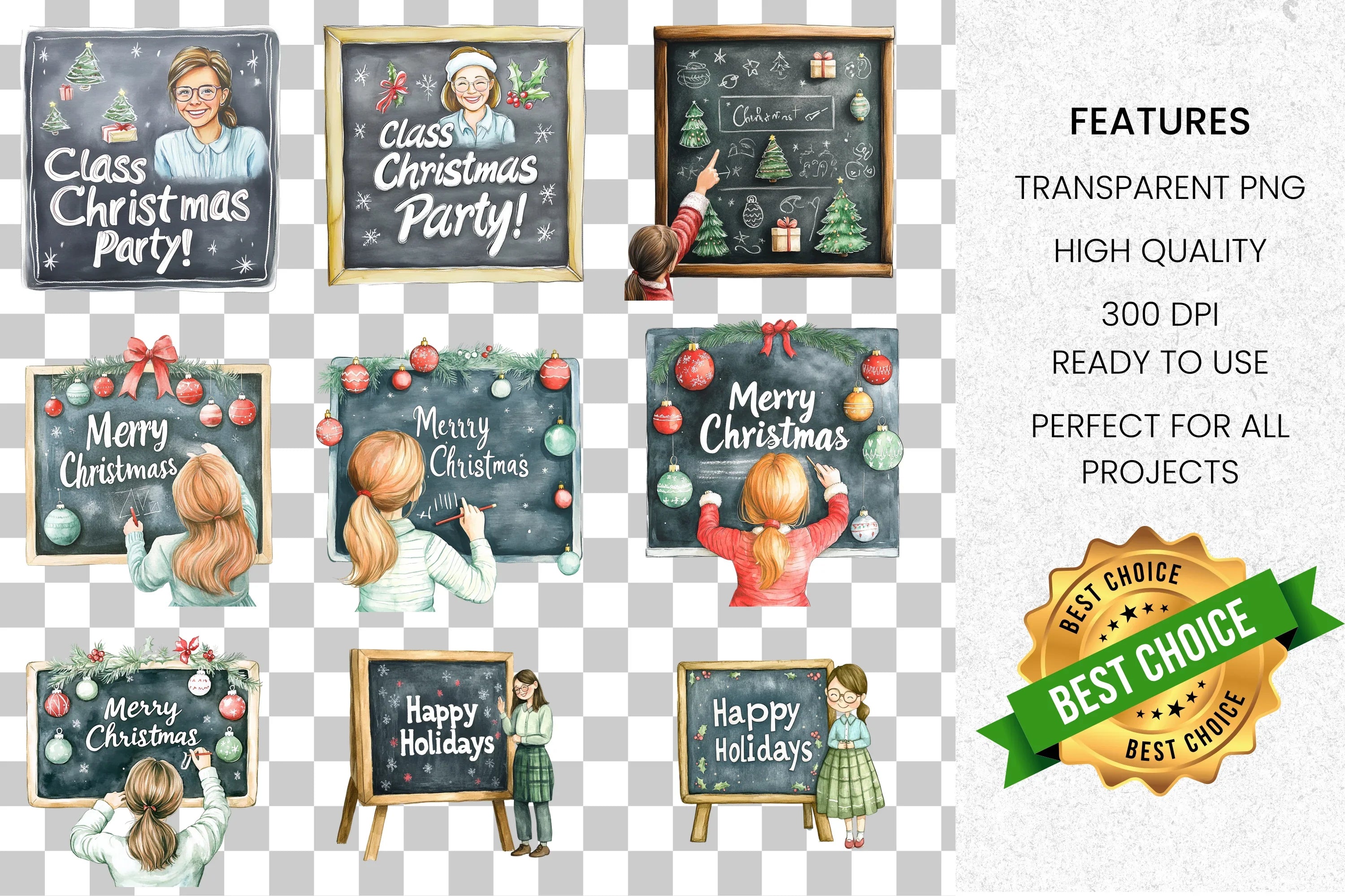 Christmas School Chalkboard Clipart Bundle
