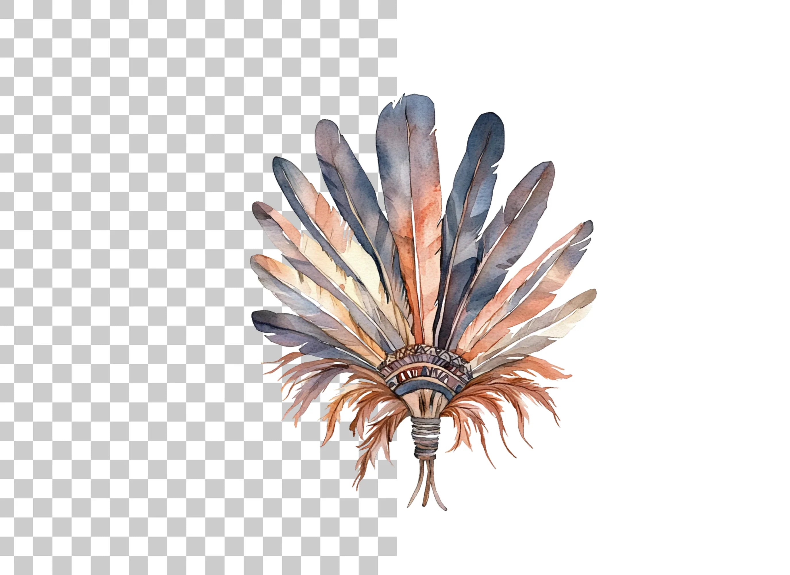 Earthy Toned Feather Headdress Clipart Bundle