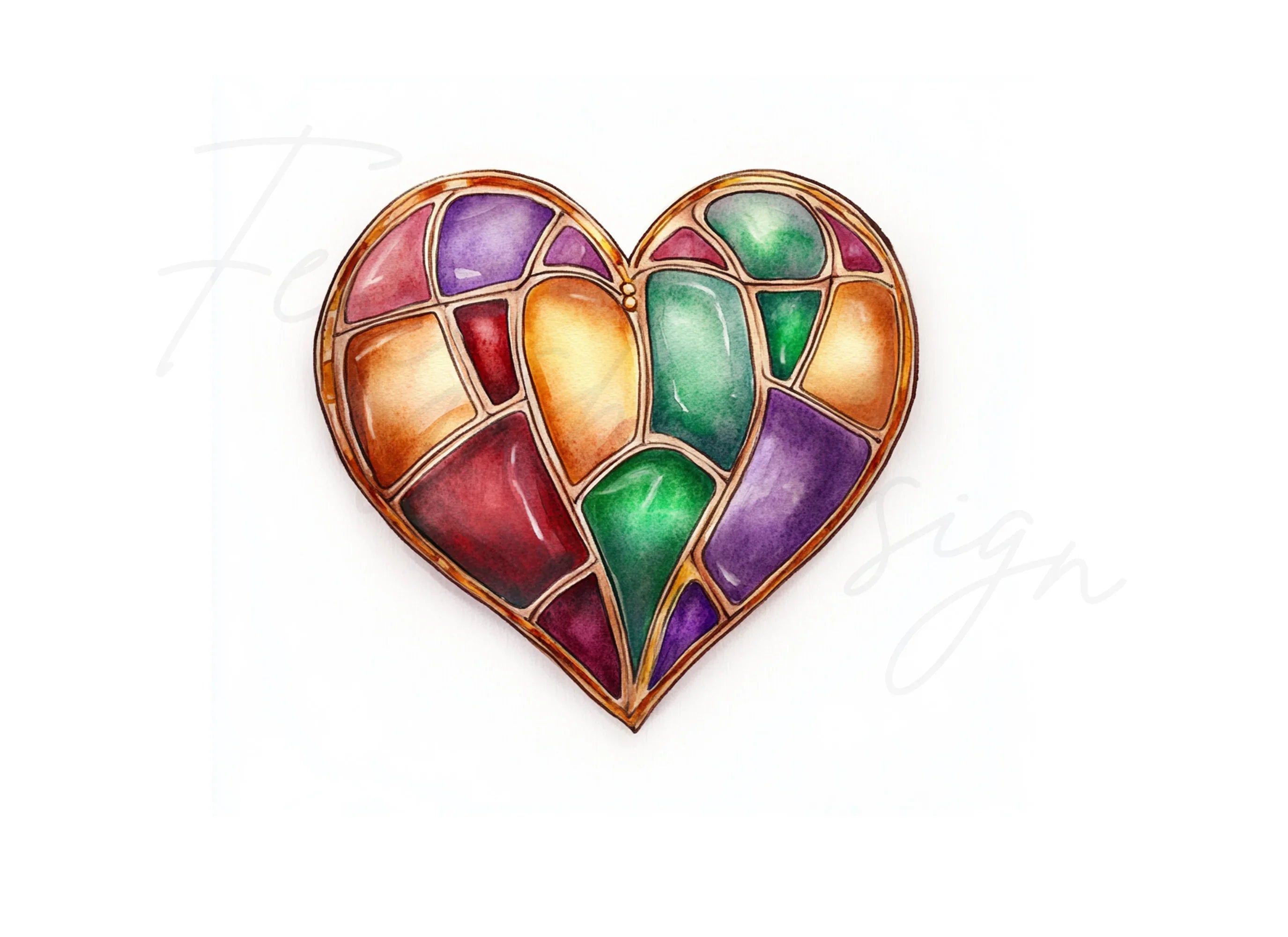 Jeweled Stained Glass Heart Clipart Bundle