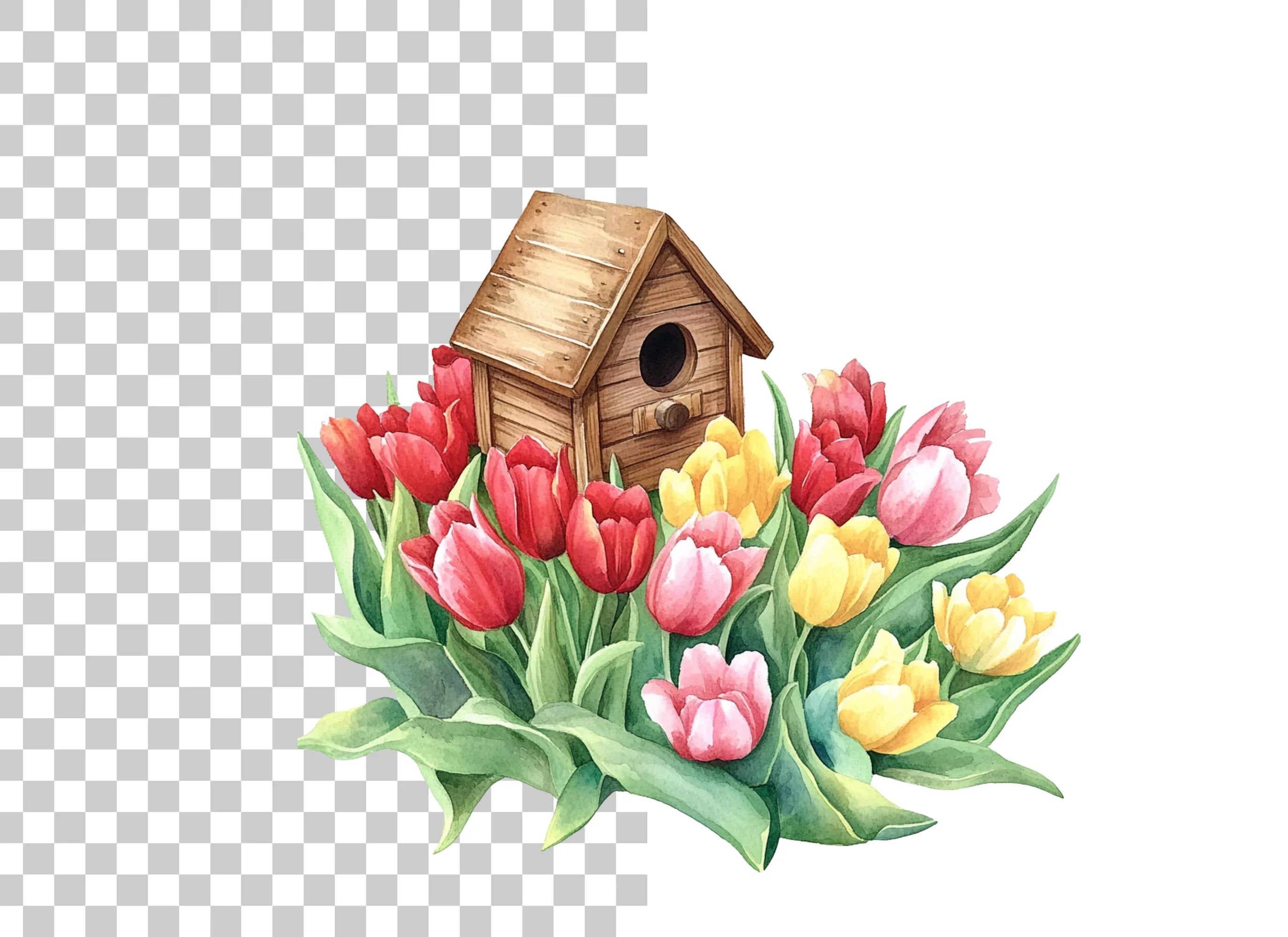 Birdhouse and Tulip Clipart Bundle