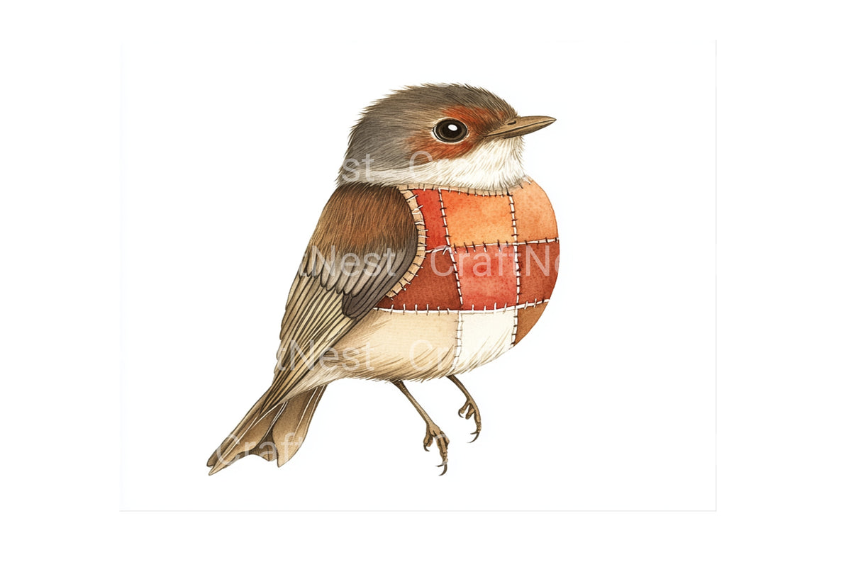 Quilted Robin Bird Illustrations Clipart Bundle