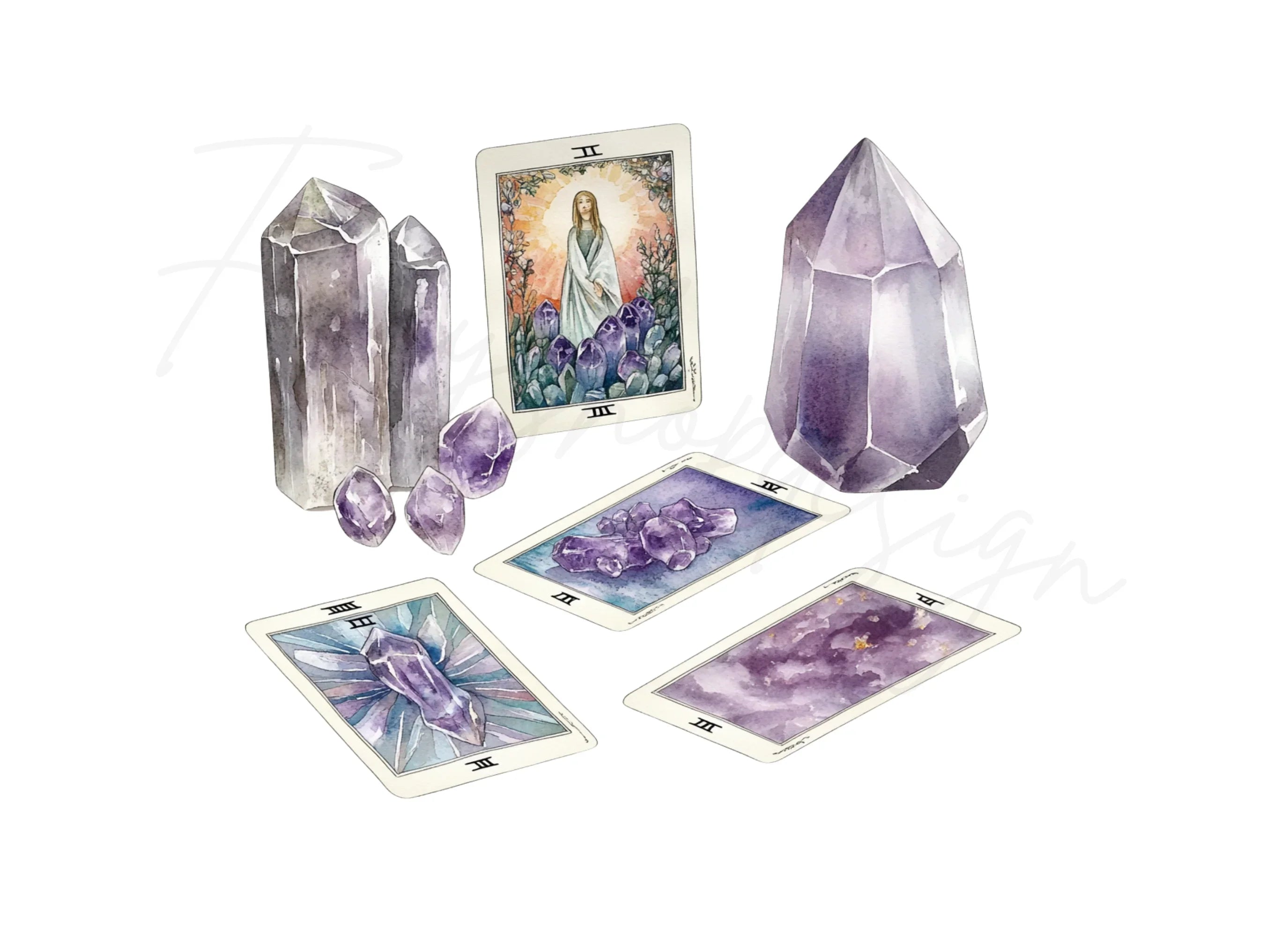 Mystical Amethyst Tarot Card Clipart Bundle