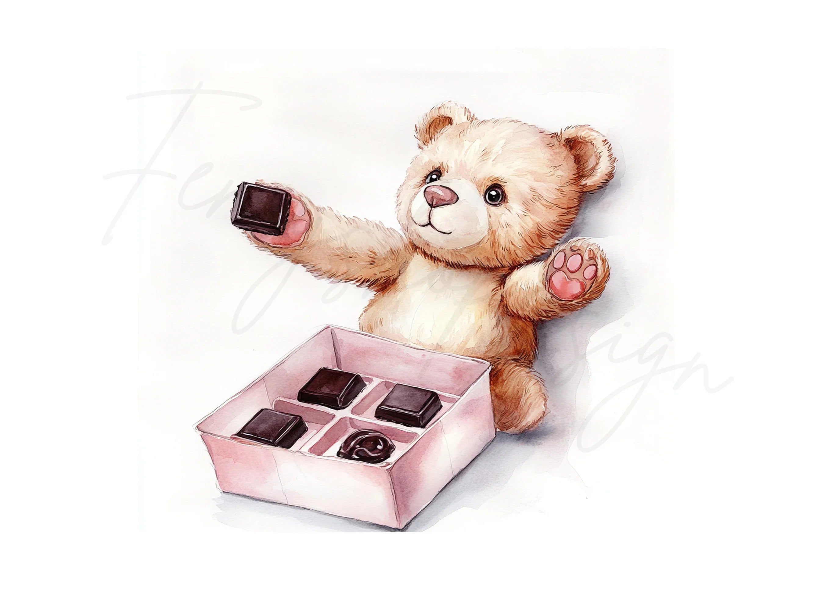 Teddy Bear with Box of Chocolates Clipart Bundle