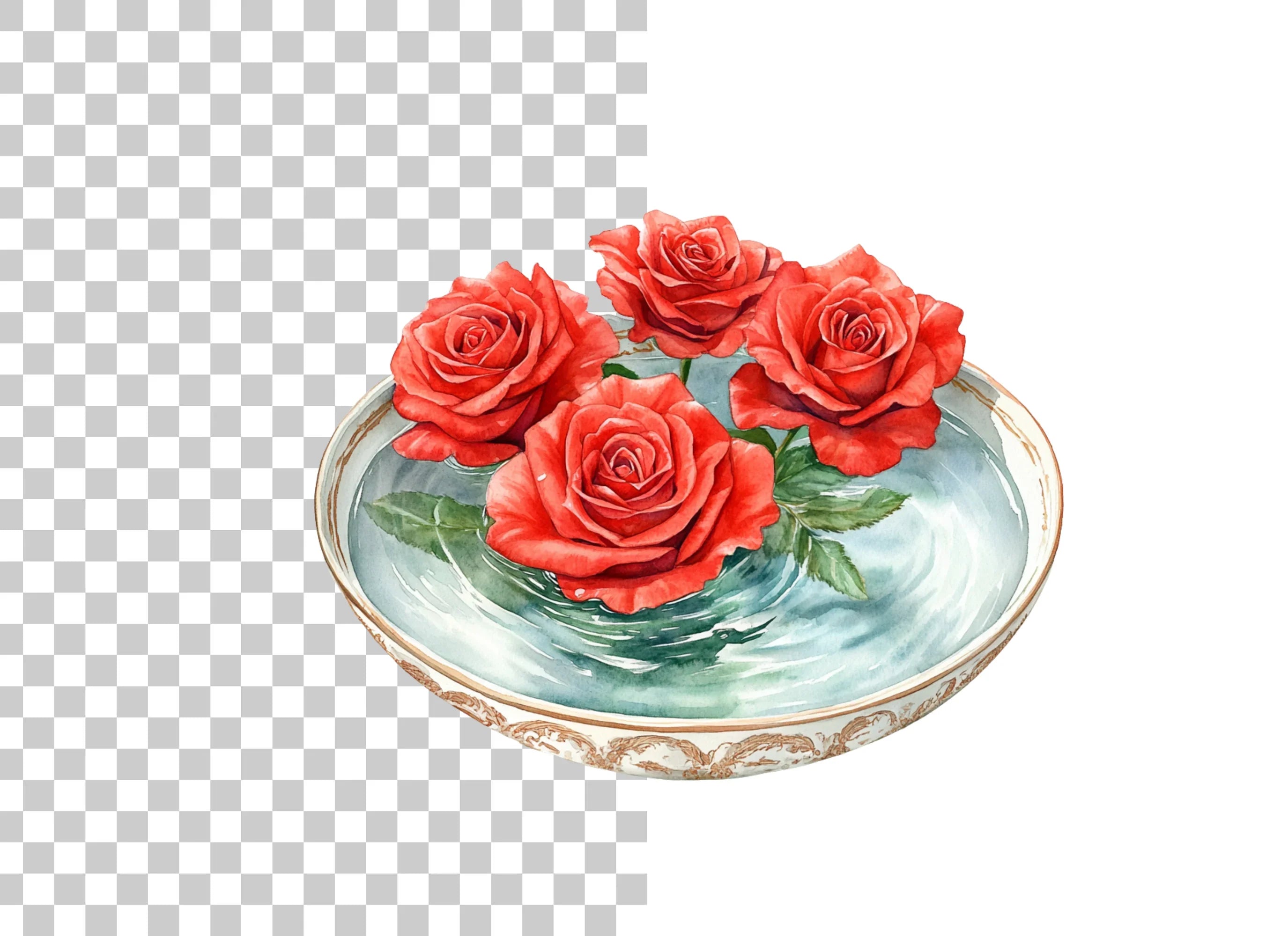 Red Roses Floating Clipart Bundle