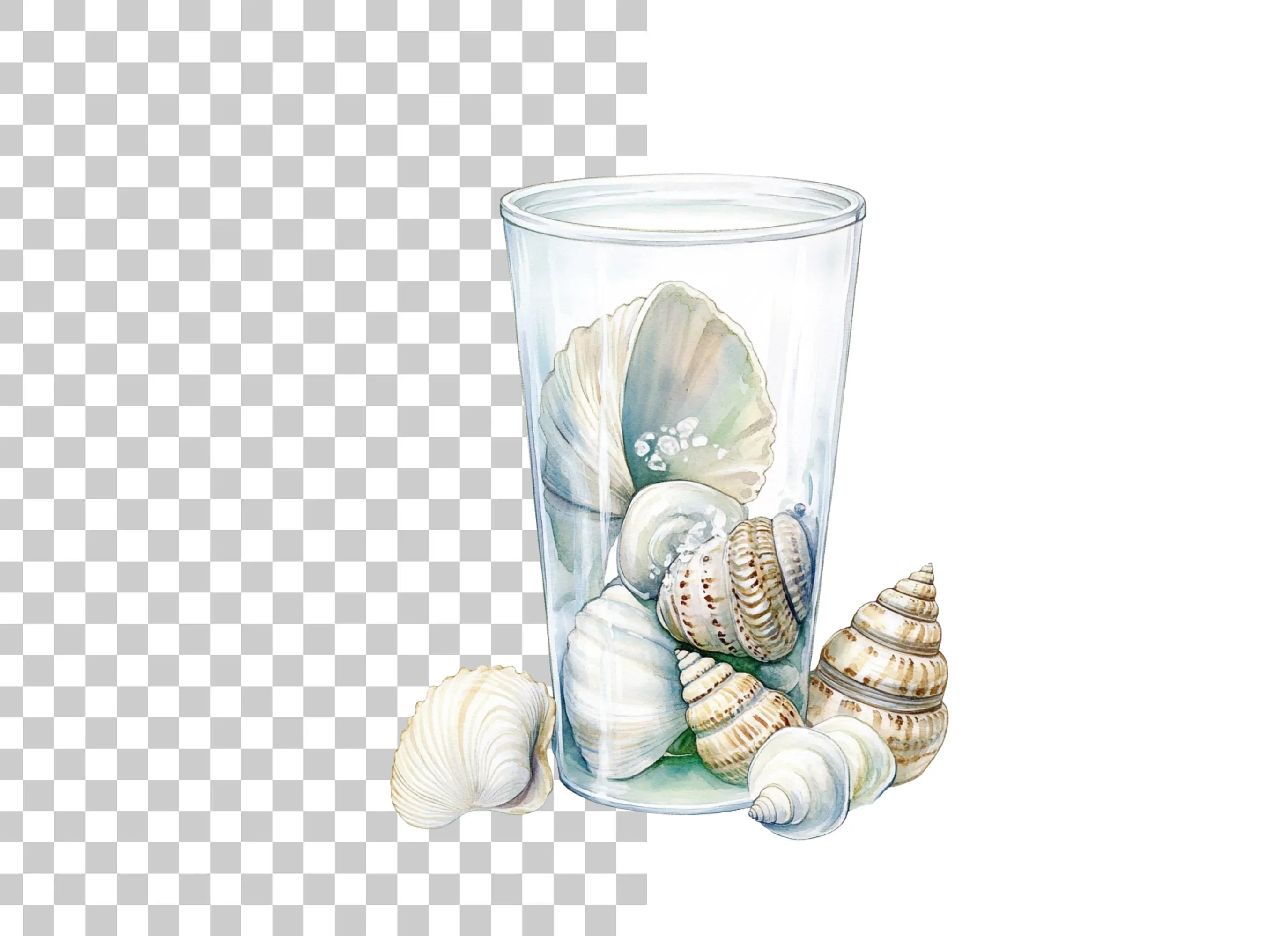 Seashells in Glass Jar Clipart Bundle