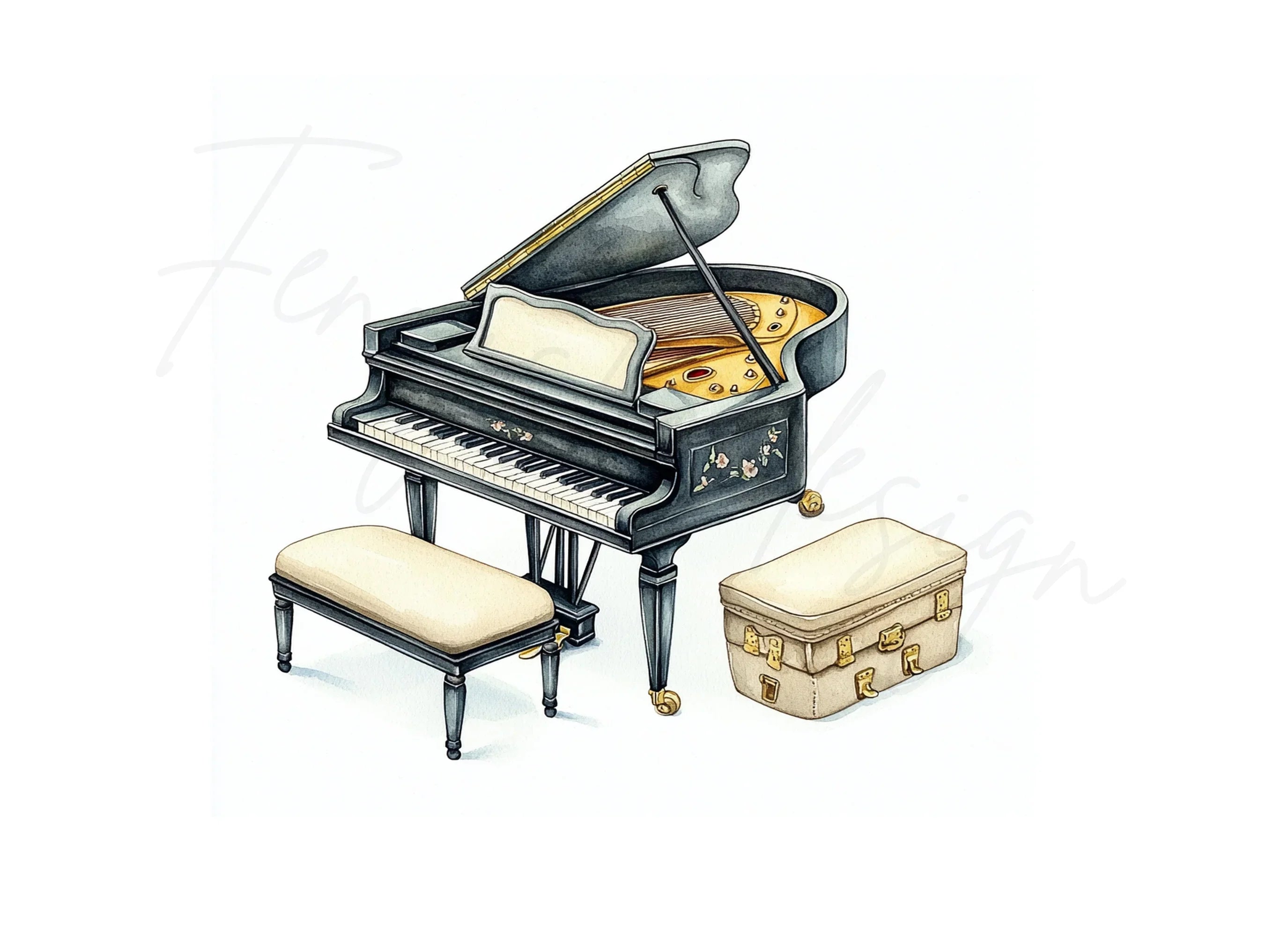 Elegant Black Grand Pianos Clipart Bundle