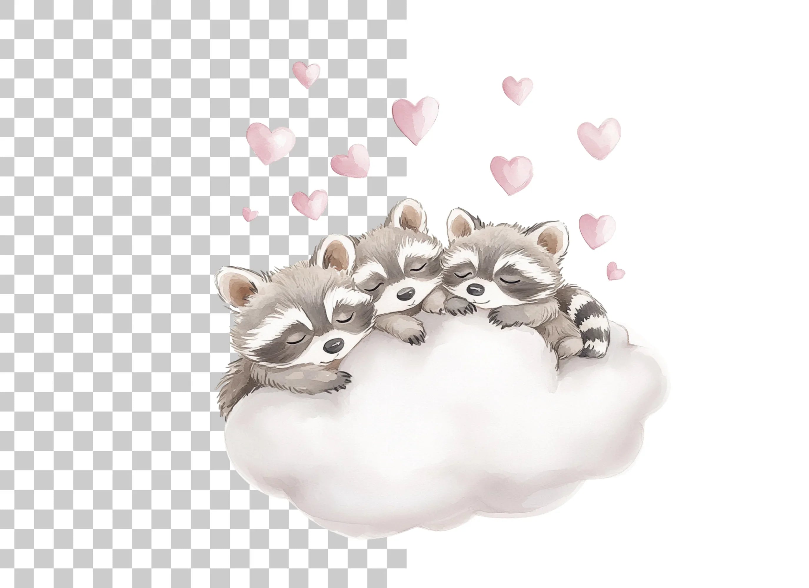 Sleeping Raccoons on Clouds Clipart Bundle