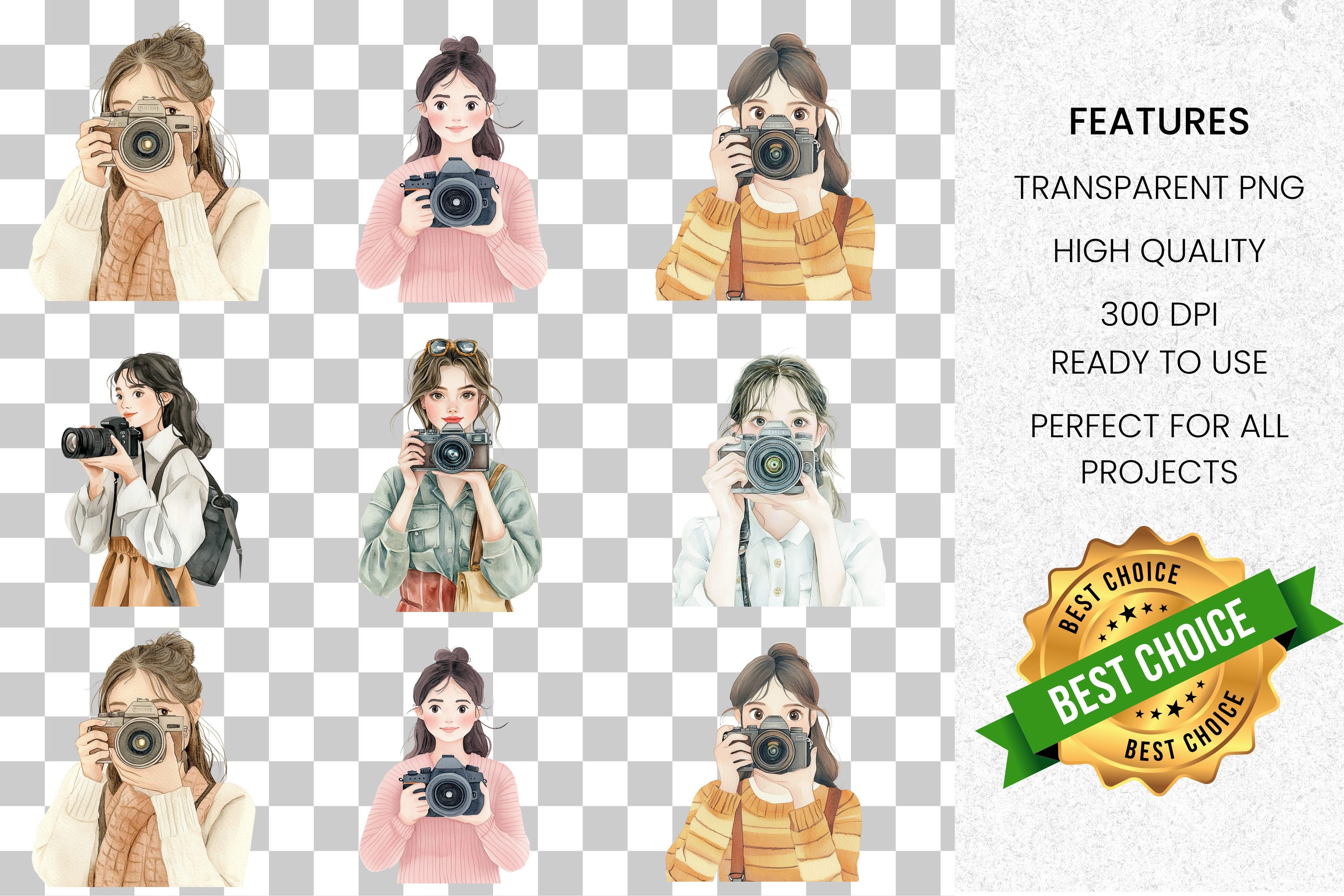 Girls With Cameras Clipart Bundle