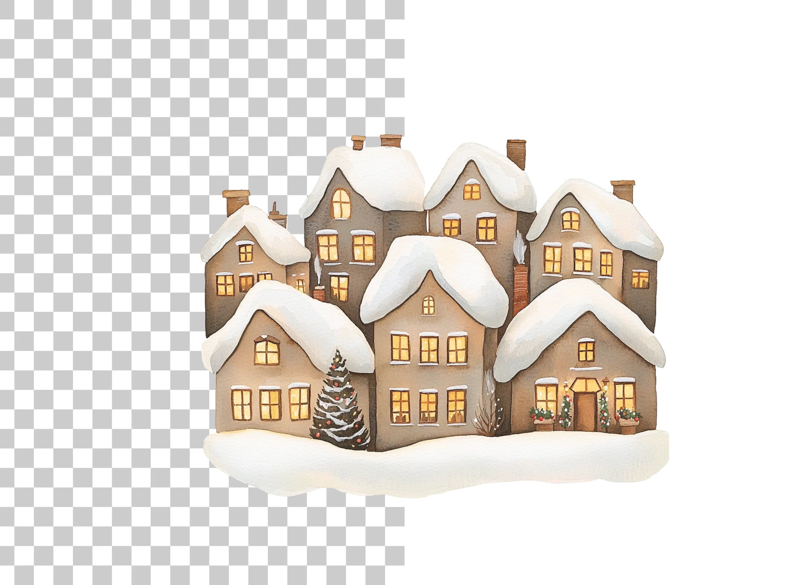 Cozy Winter Houses Clipart Bundle