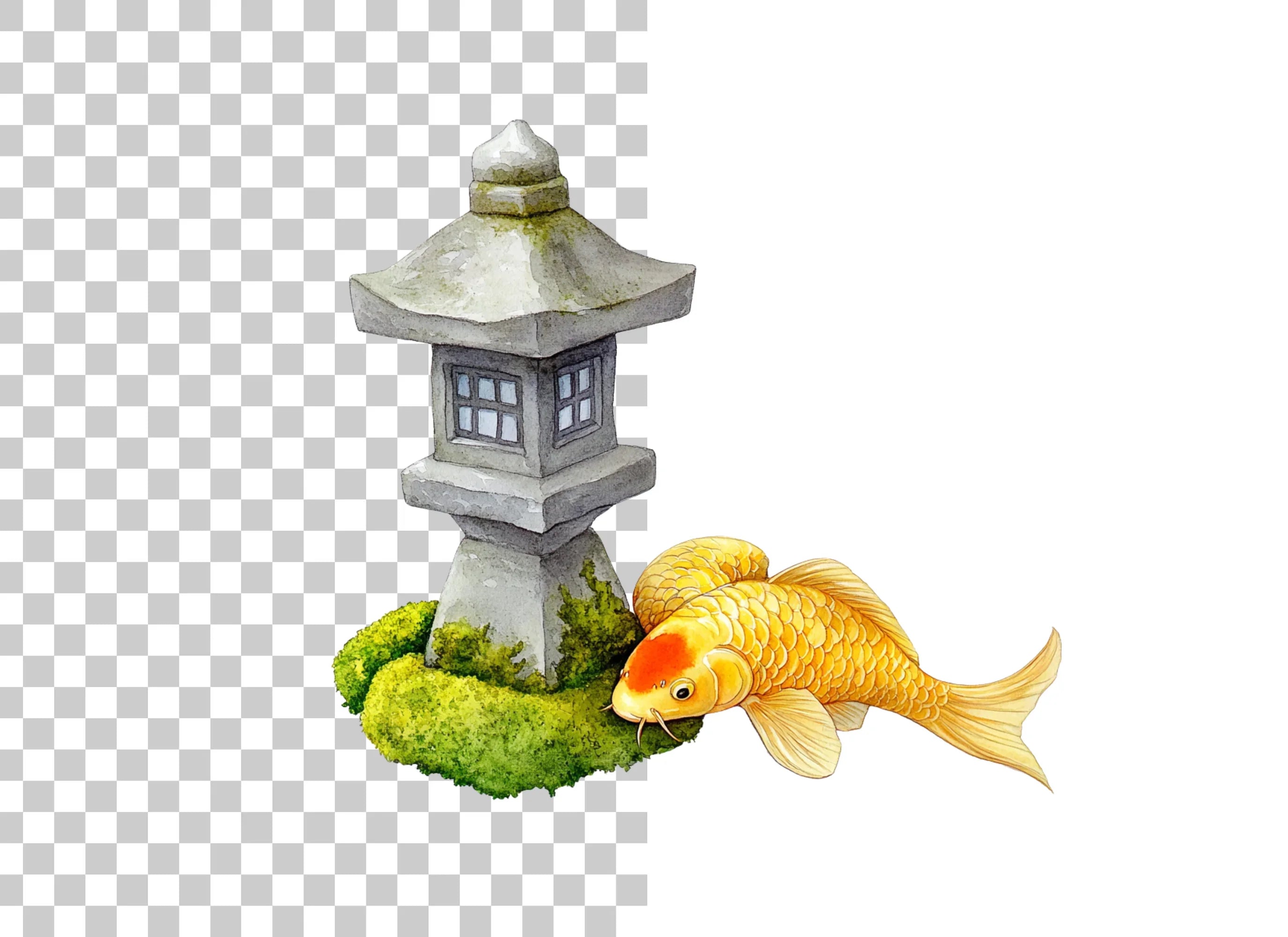 Japanese Garden Koi and Lantern Clipart Bundle