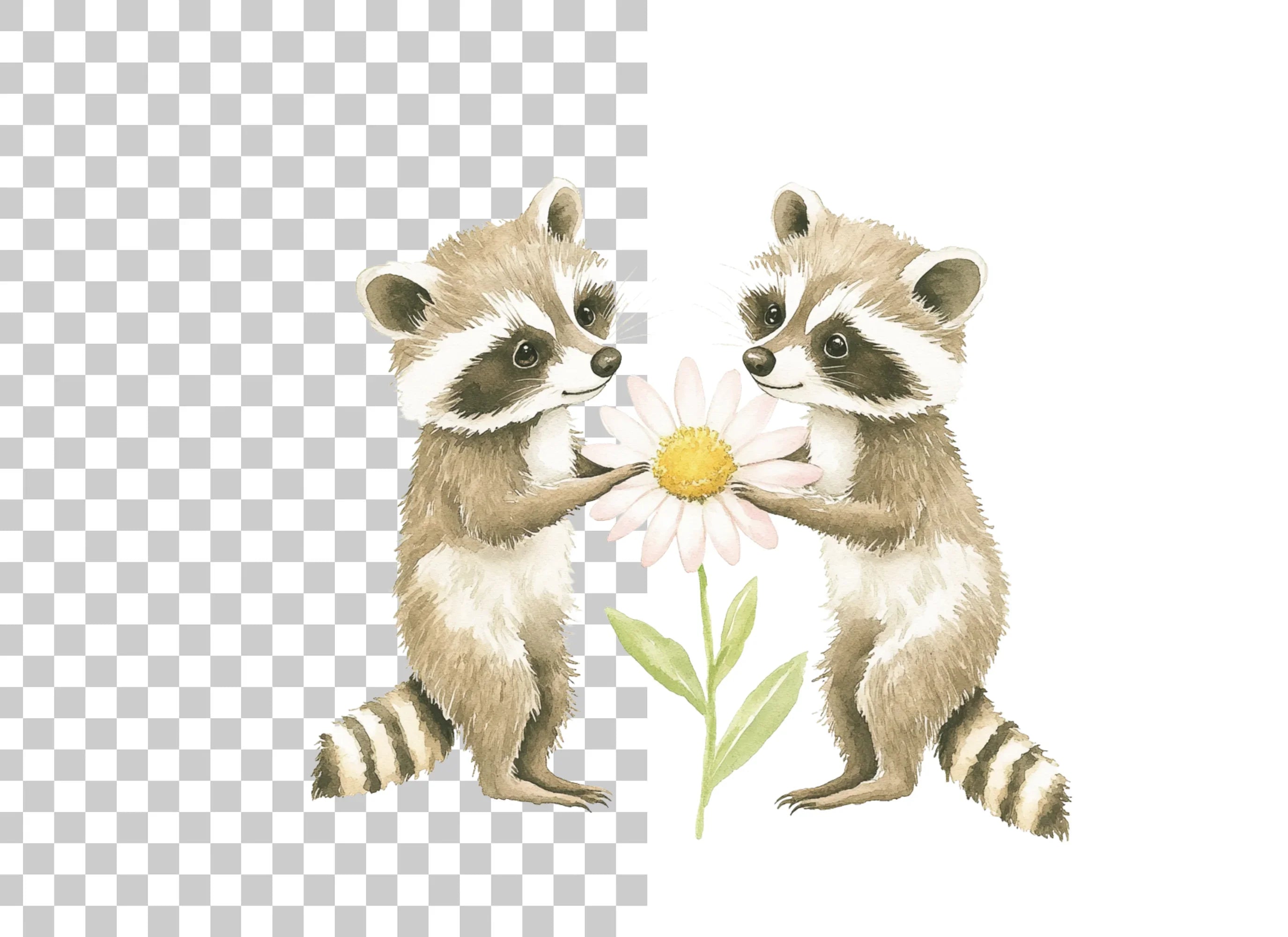 Cute Raccoons with Daisy Clipart Bundle