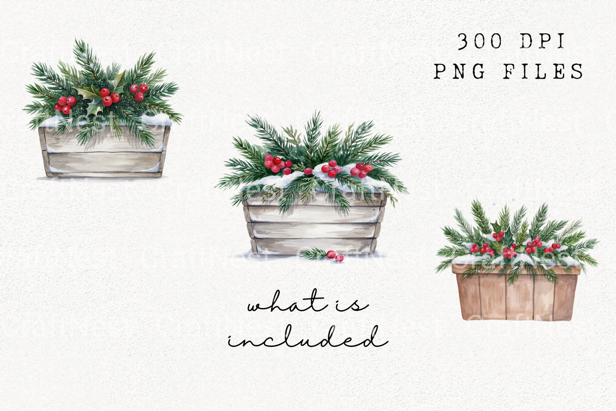 Winter Planter Box Illustrations Clipart Bundle