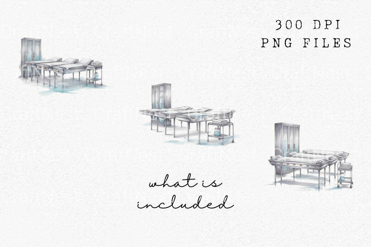 Morgue Beds Medical Room Clipart Bundle