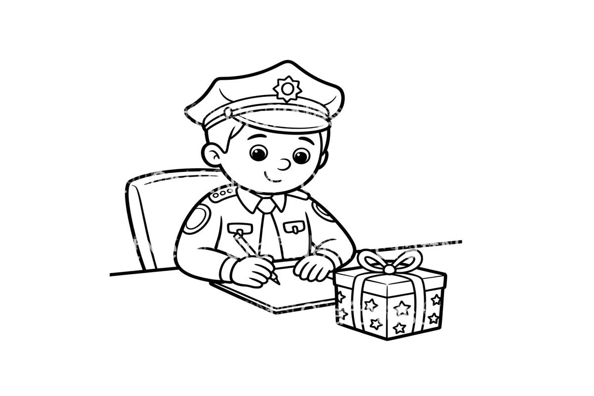 Police Officer with Gift Coloring Books