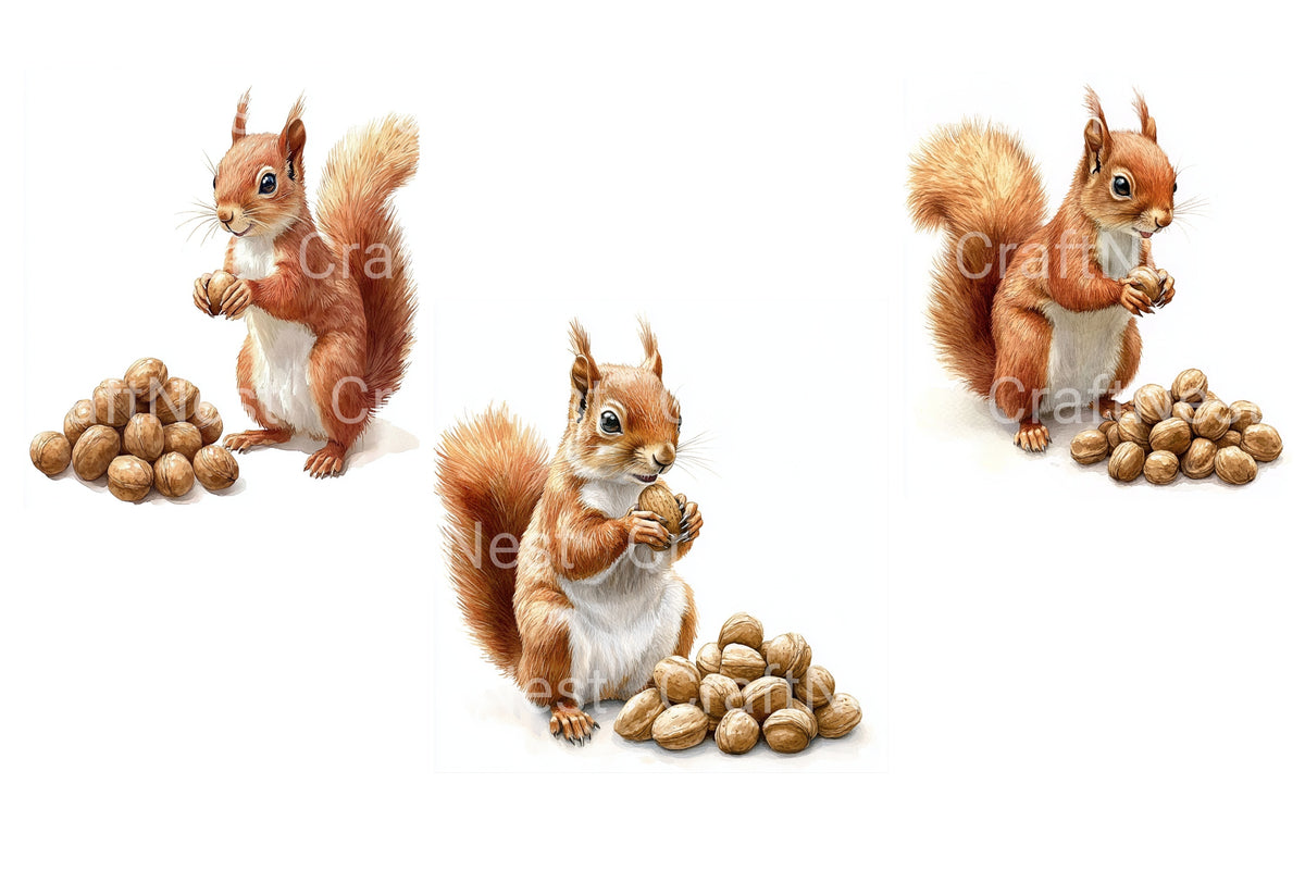 Adorable Squirrels With Nuts Clipart Bundle