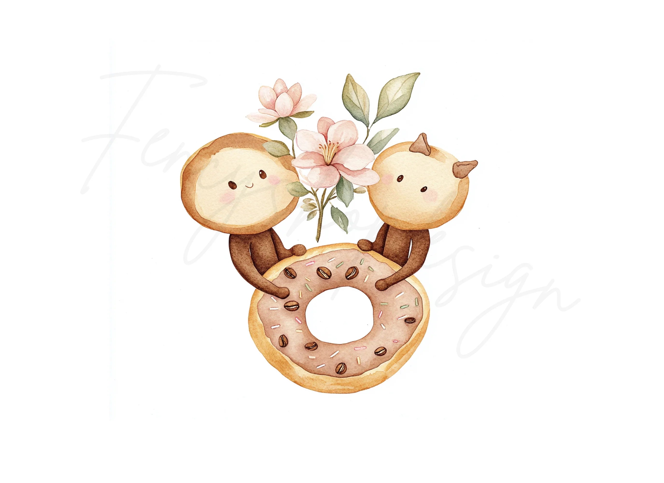 Cute Donut and Coffee Bean Friends Clipart Bundle