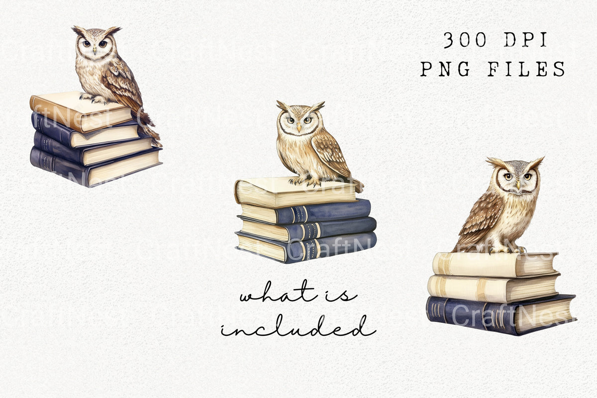 Wise Owl On Books Watercolor Clipart Planner