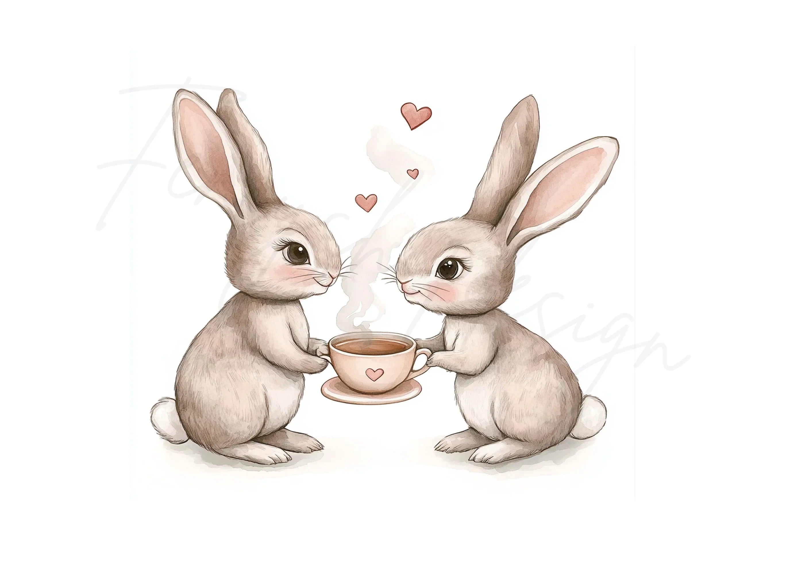 Sweet Bunny Couple Coffee Clipart Bundle