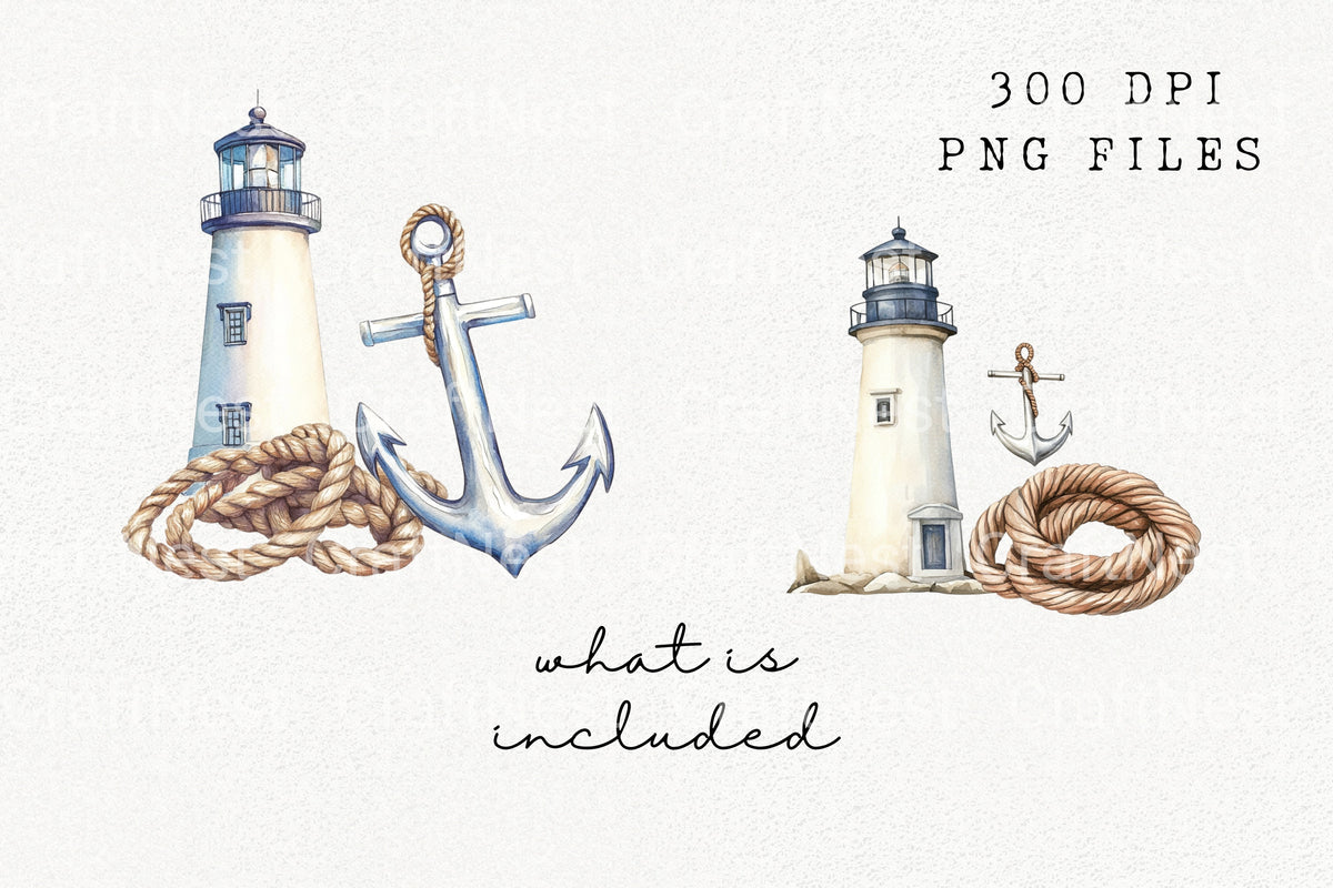 Nautical Lighthouse Anchor Rope Clipart Bundle