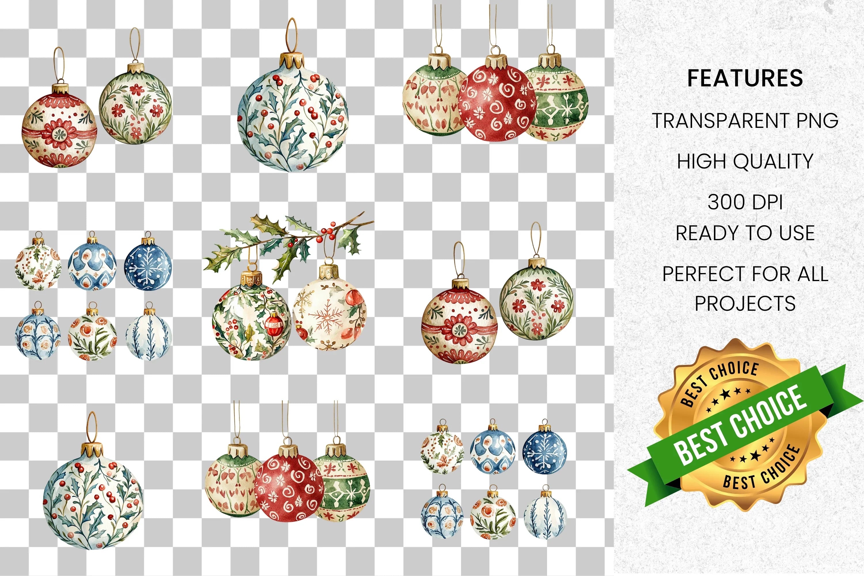 Christmas Ornaments Clipart Bundle